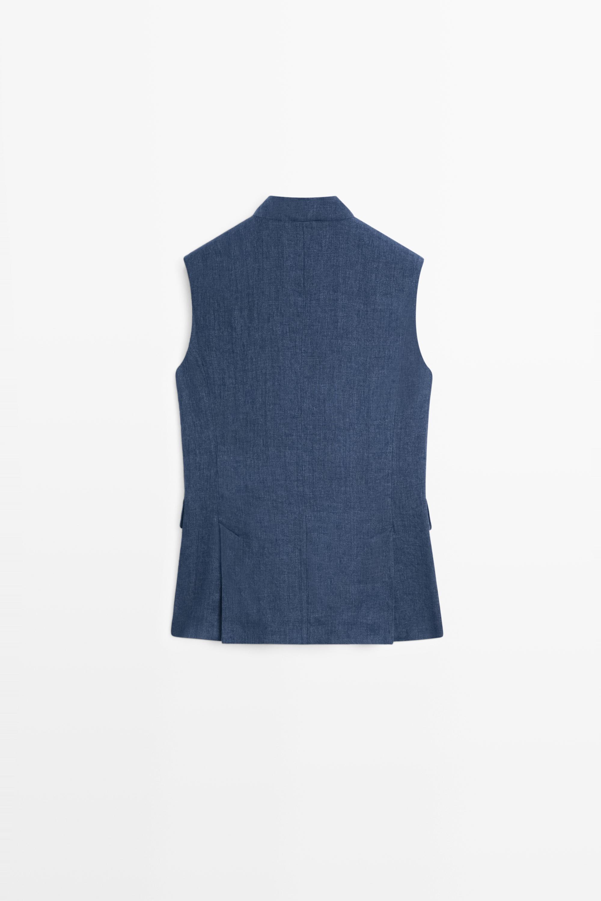 Linen crossover total look vest — NAVY BLUE