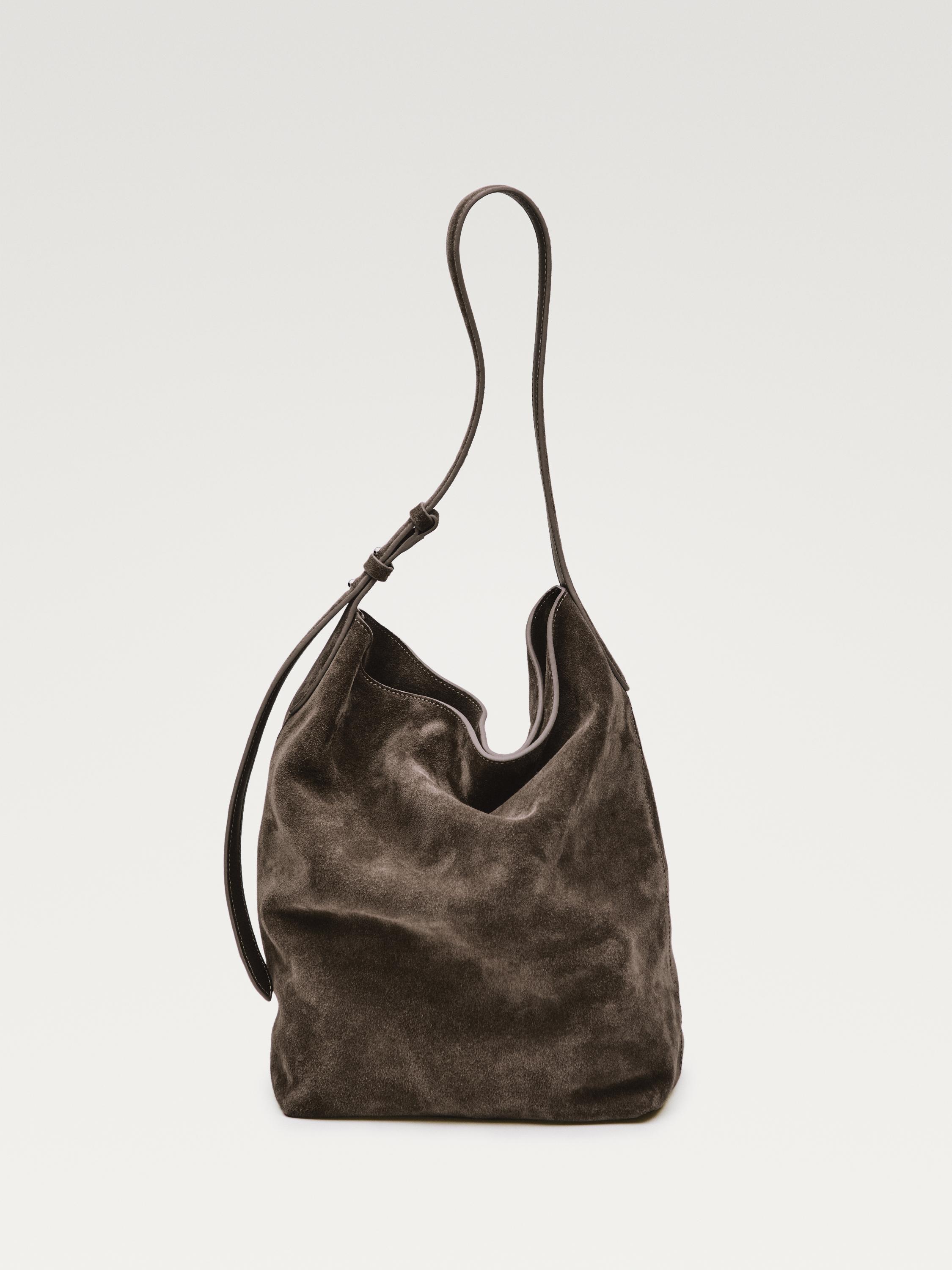 Borsa a secchiello in pelle scamosciata