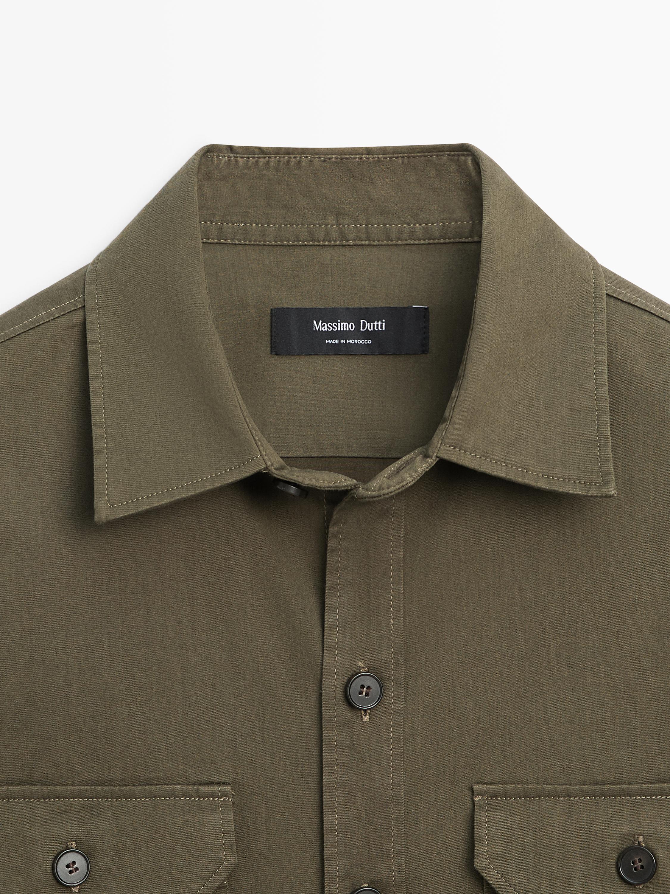 Cotton blend overshirt with pocket detail — MEDIUM KHAKI