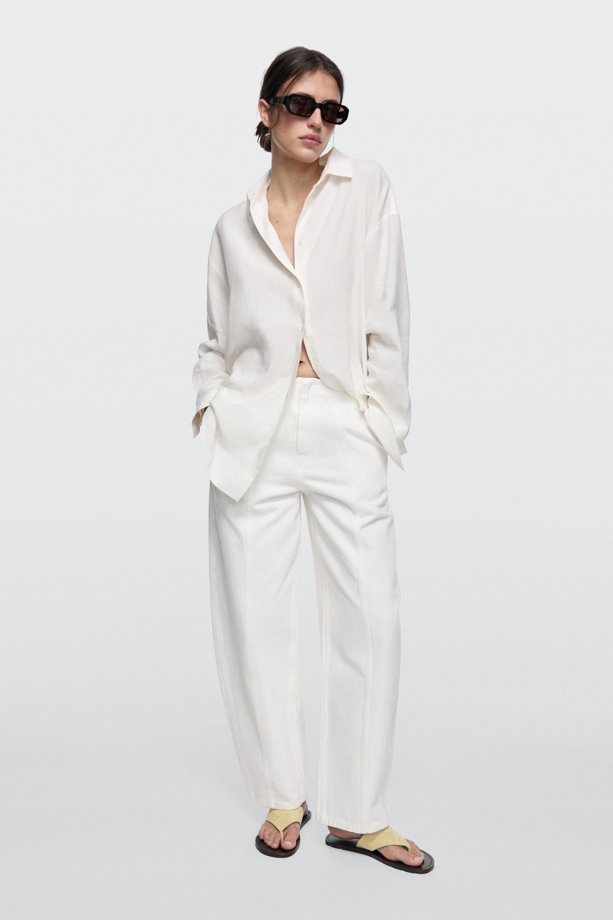 Barrel fit jeans with seam details — Off white
