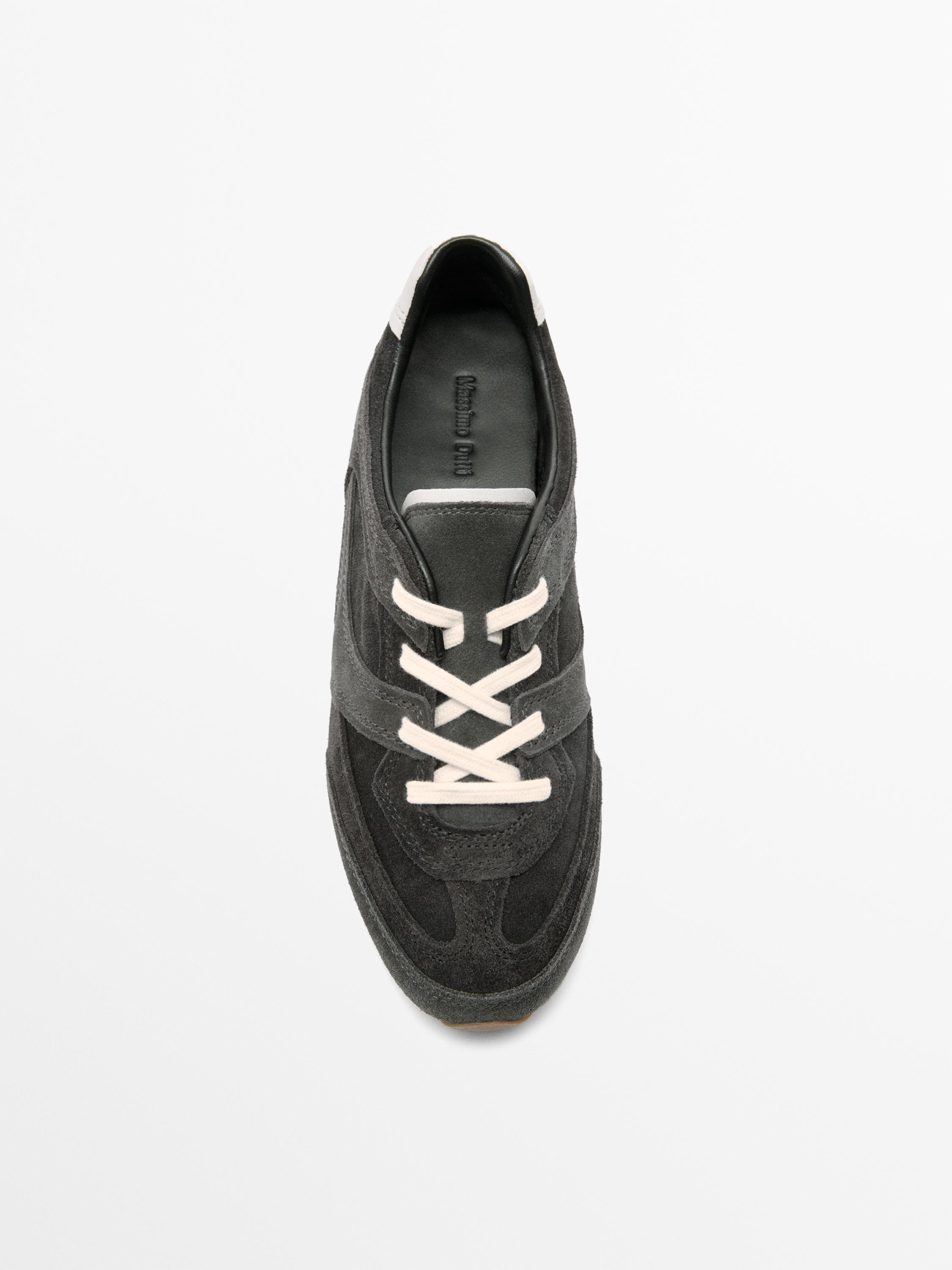 Contrast leather trainers — GREY