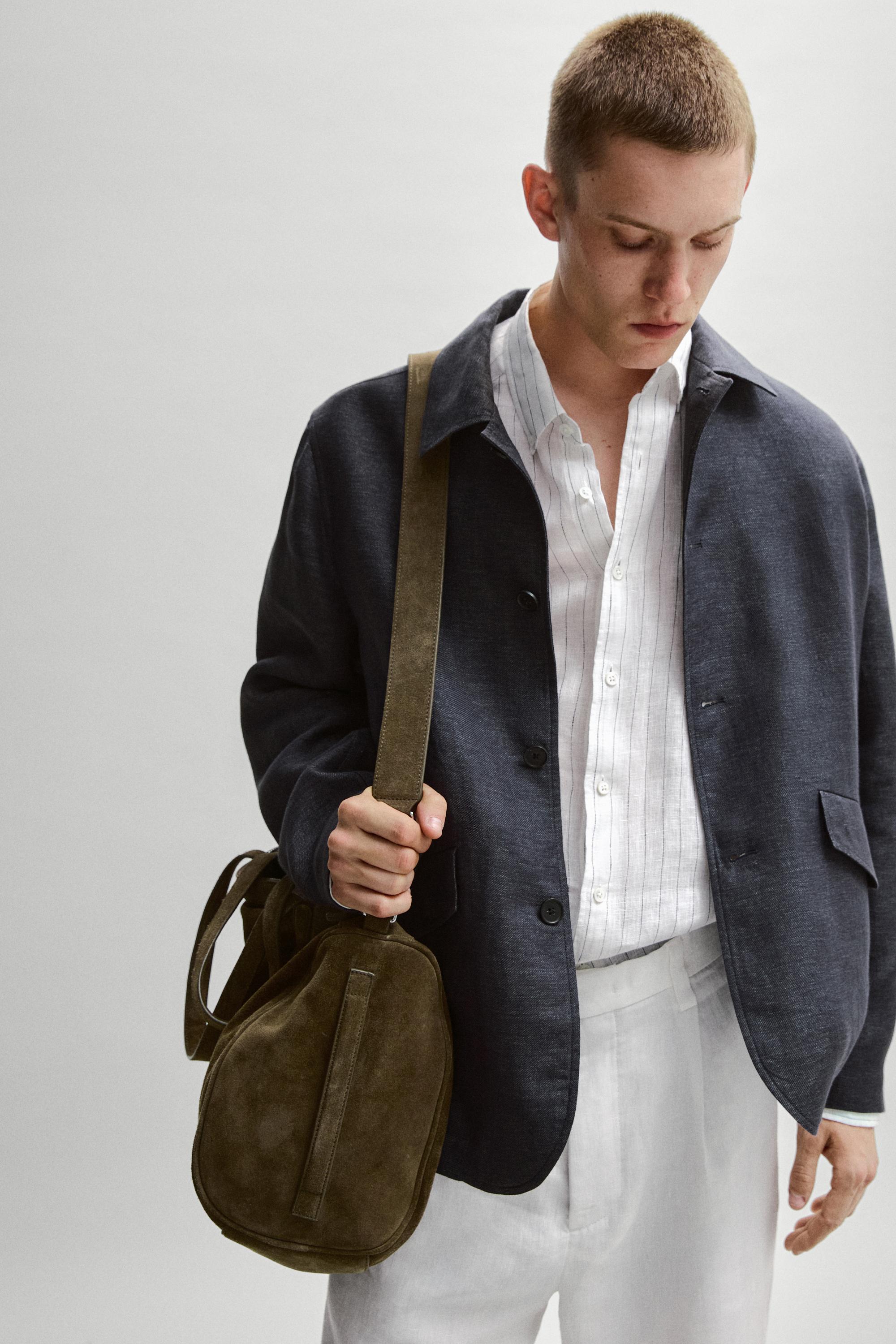 100% linen total look melange overshirt — INK BLUE