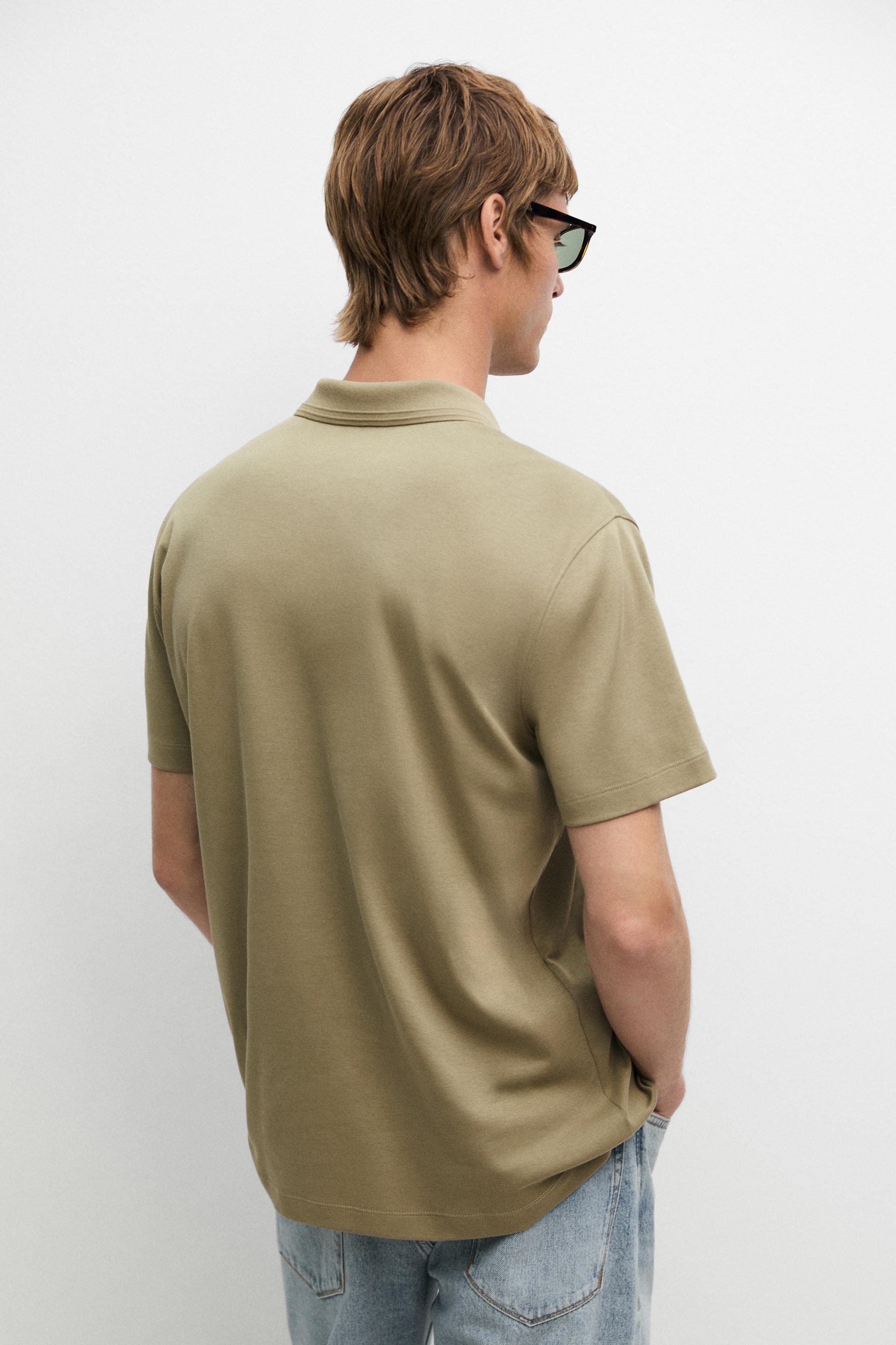 100% cotton V-neck knit polo — MOSS GREEN (alternate view)