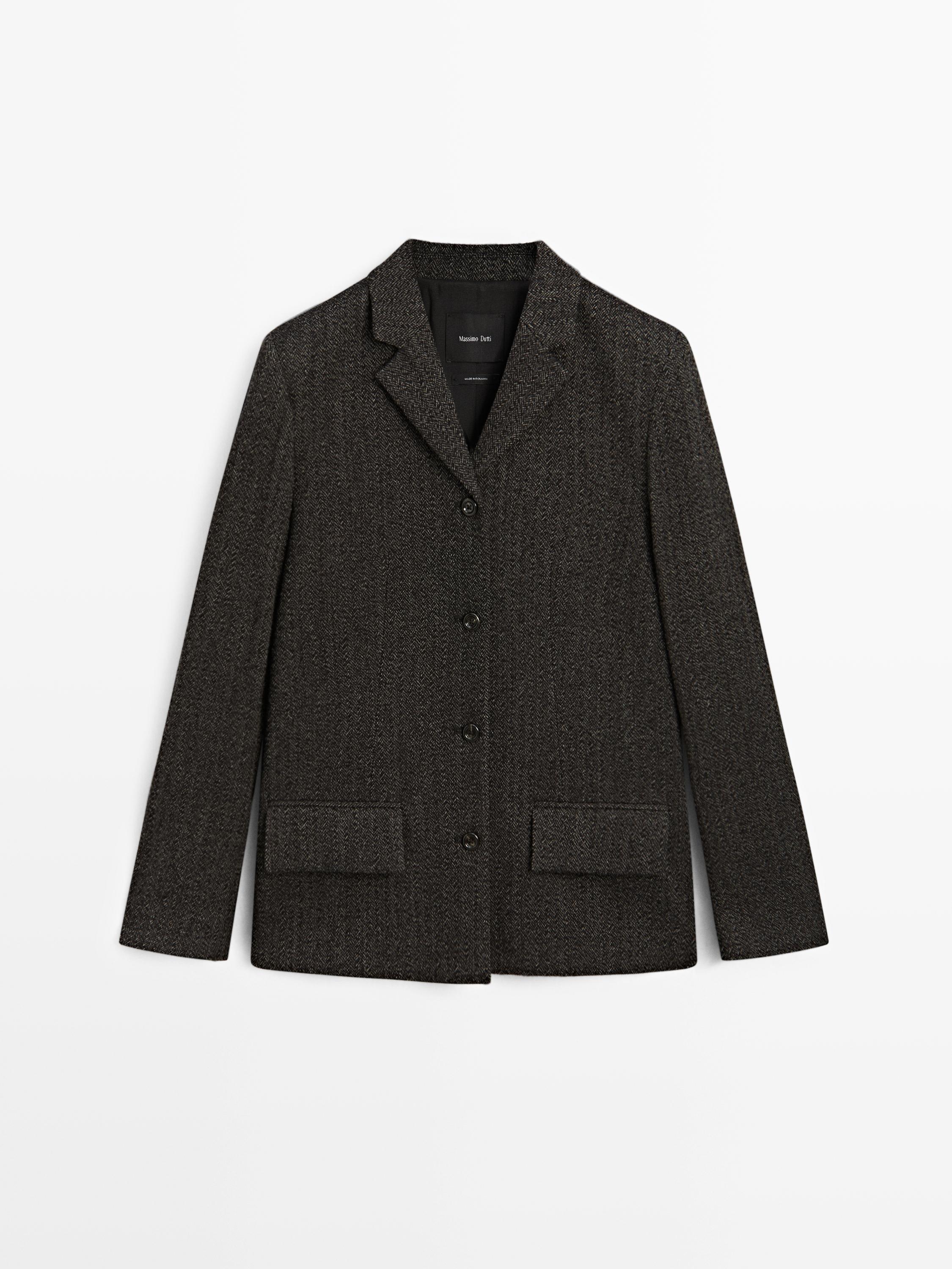 Herringbone wool blend blazer