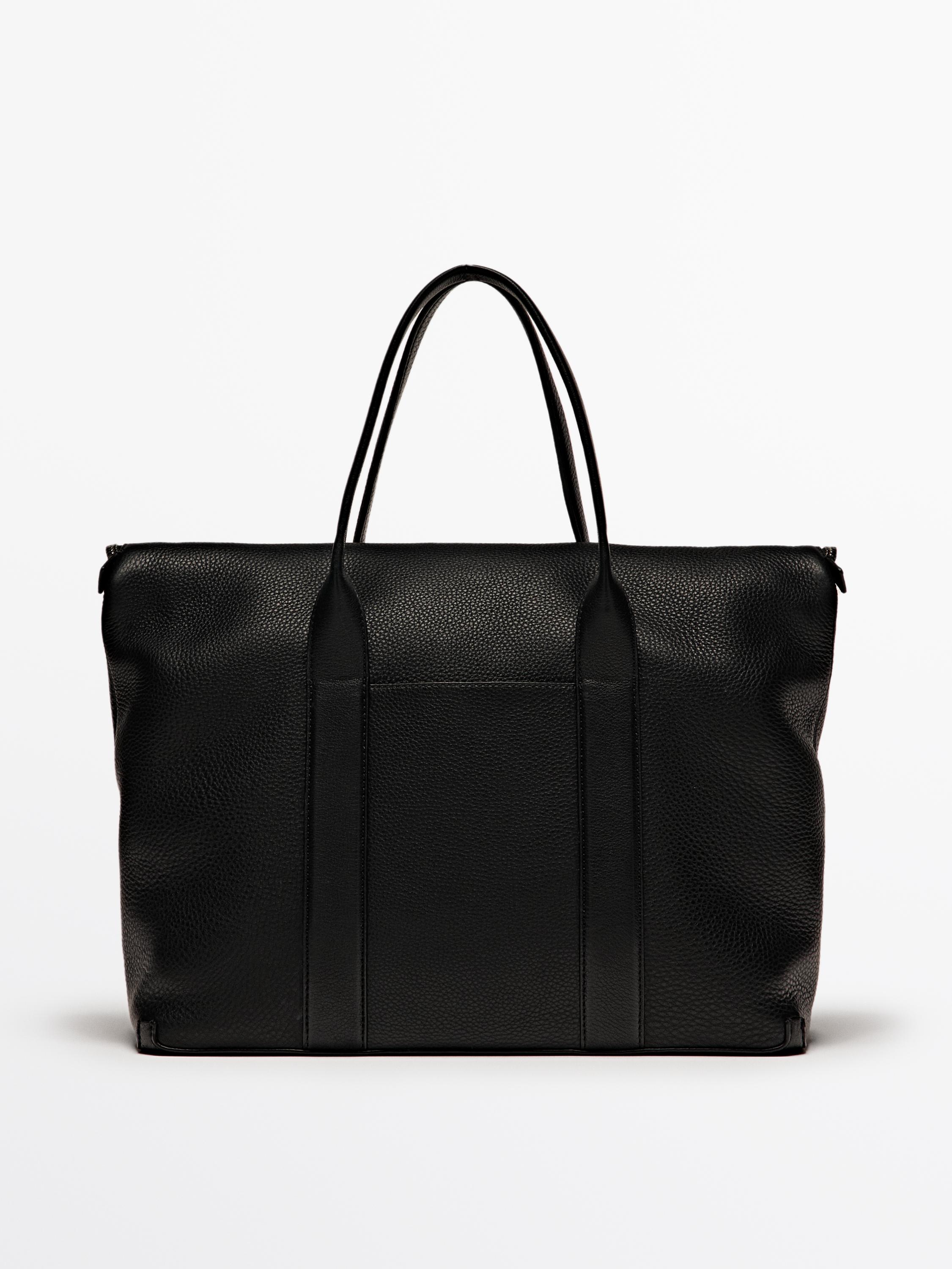 Soft grainy leather briefcase · Black · Accessories | Massimo Dutti