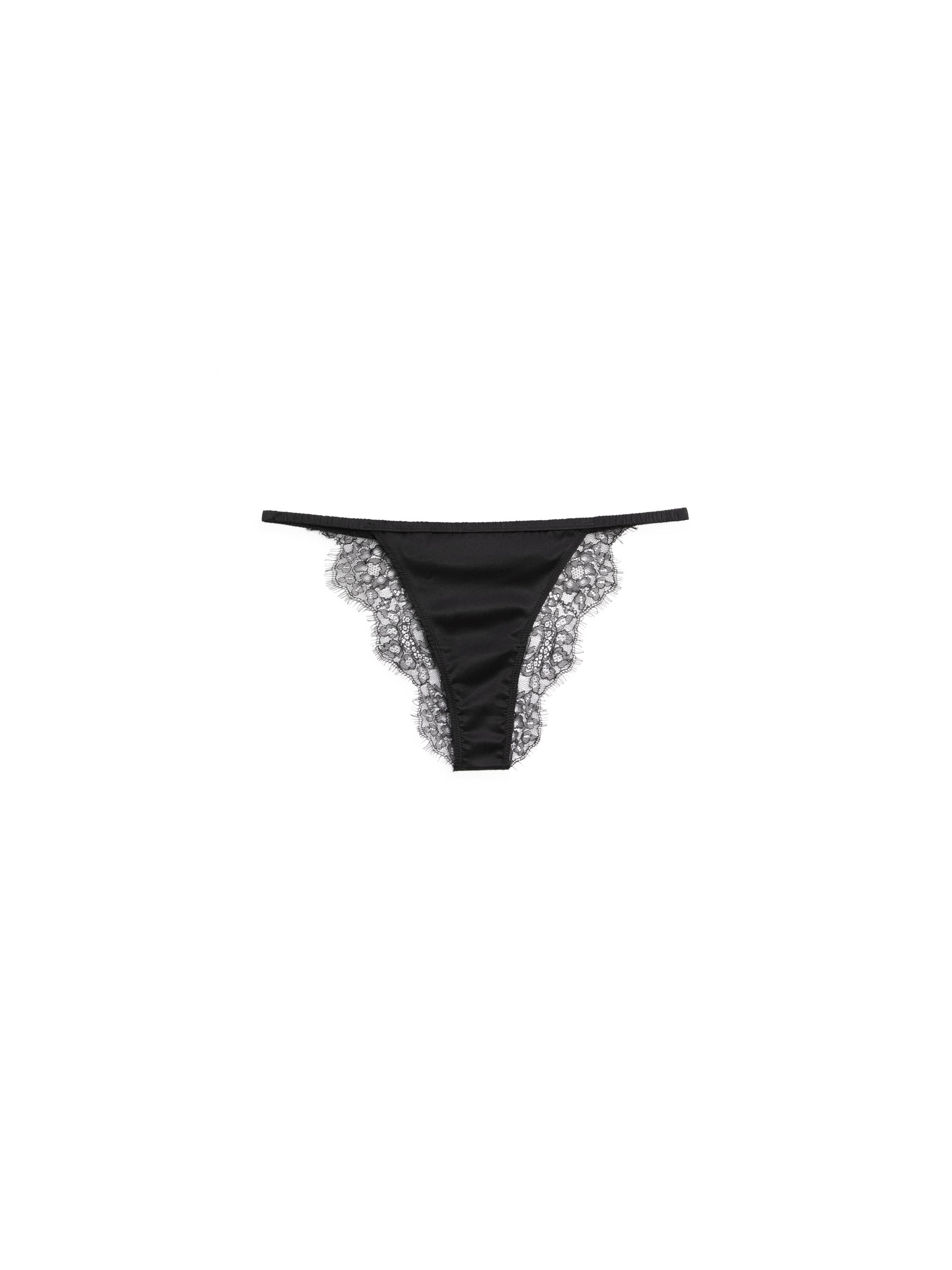 Silk briefs with lace detail — BLACK