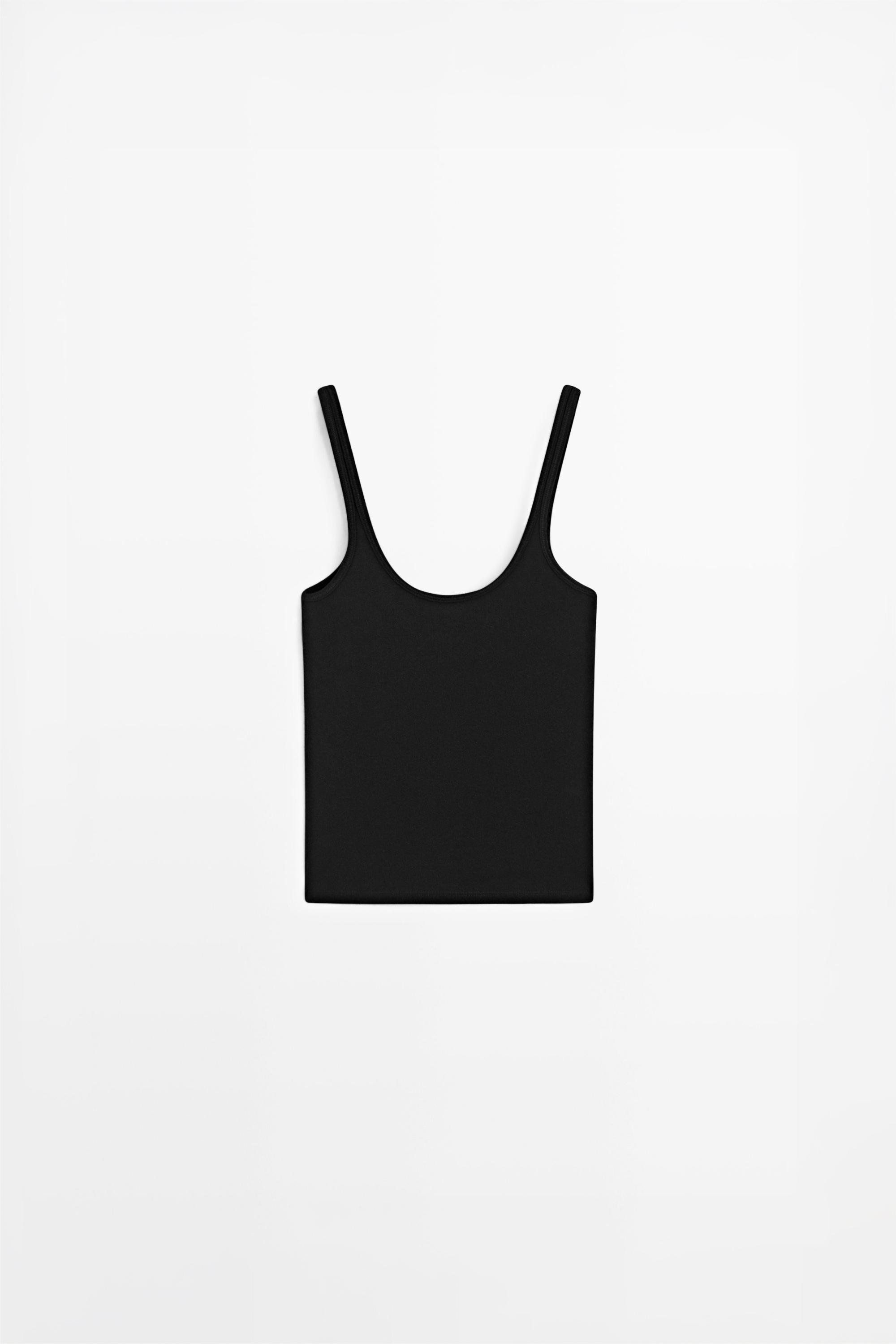 Strappy cotton blend top — BLACK