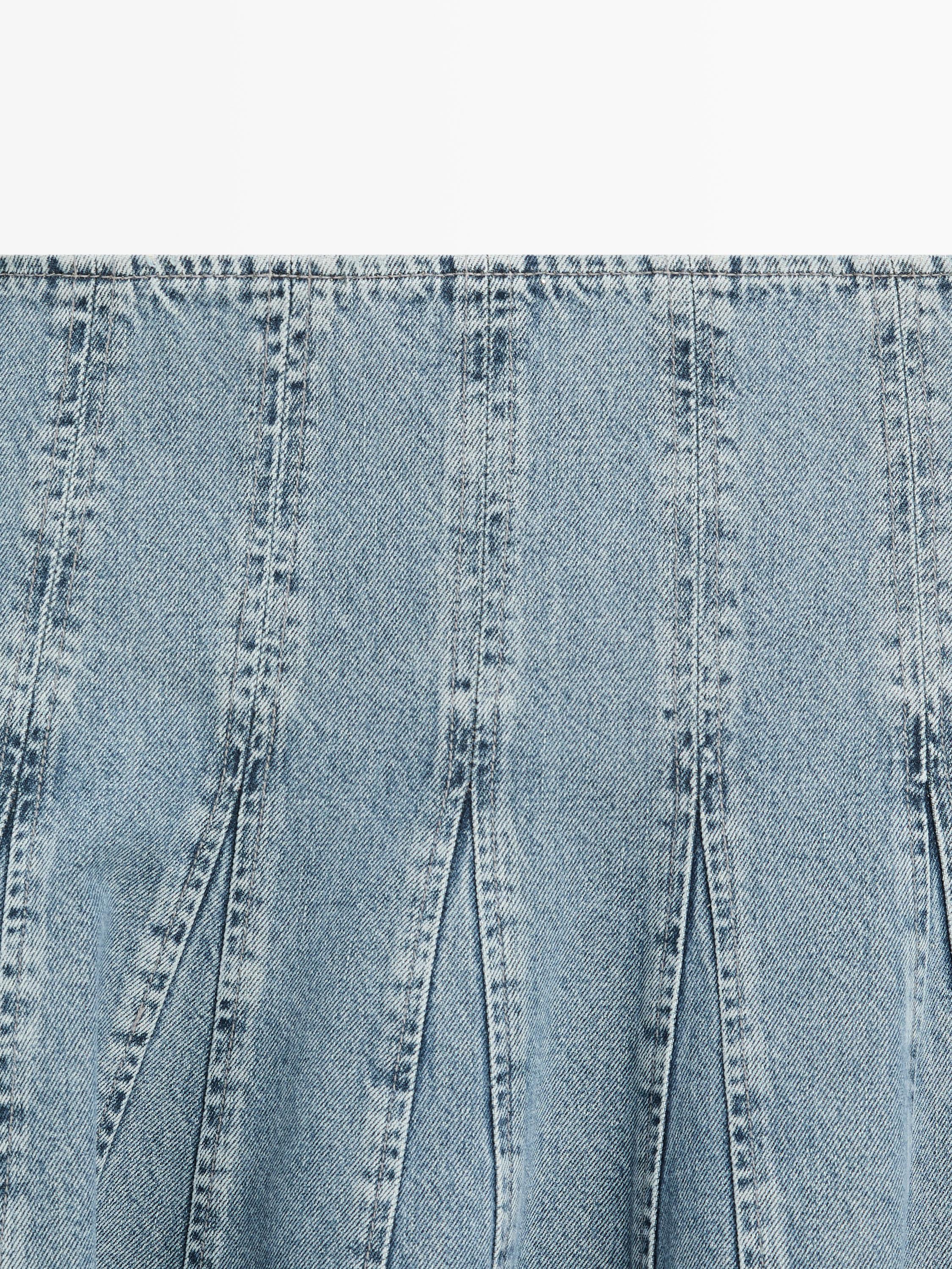 Denim godet midi skirt — Light Blue