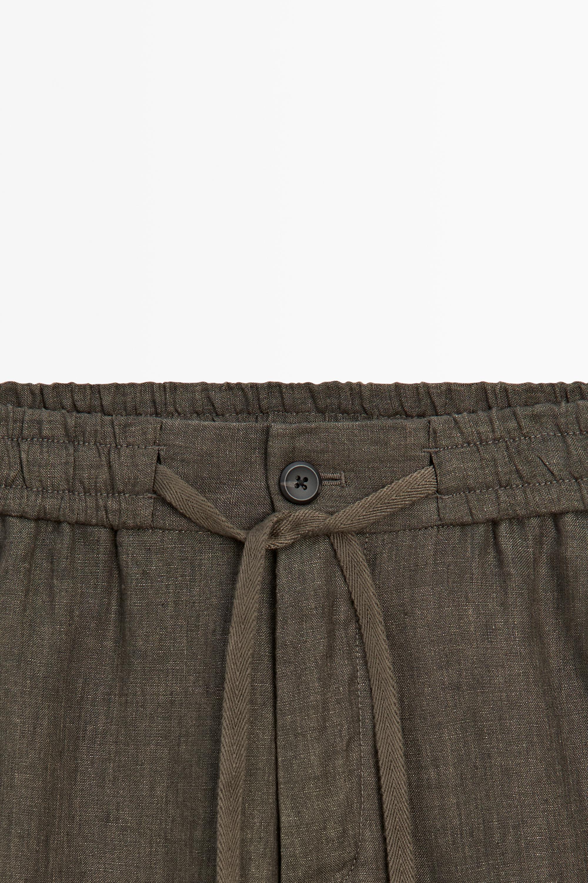 100% linen jogger fit trousers — GREEN MARL