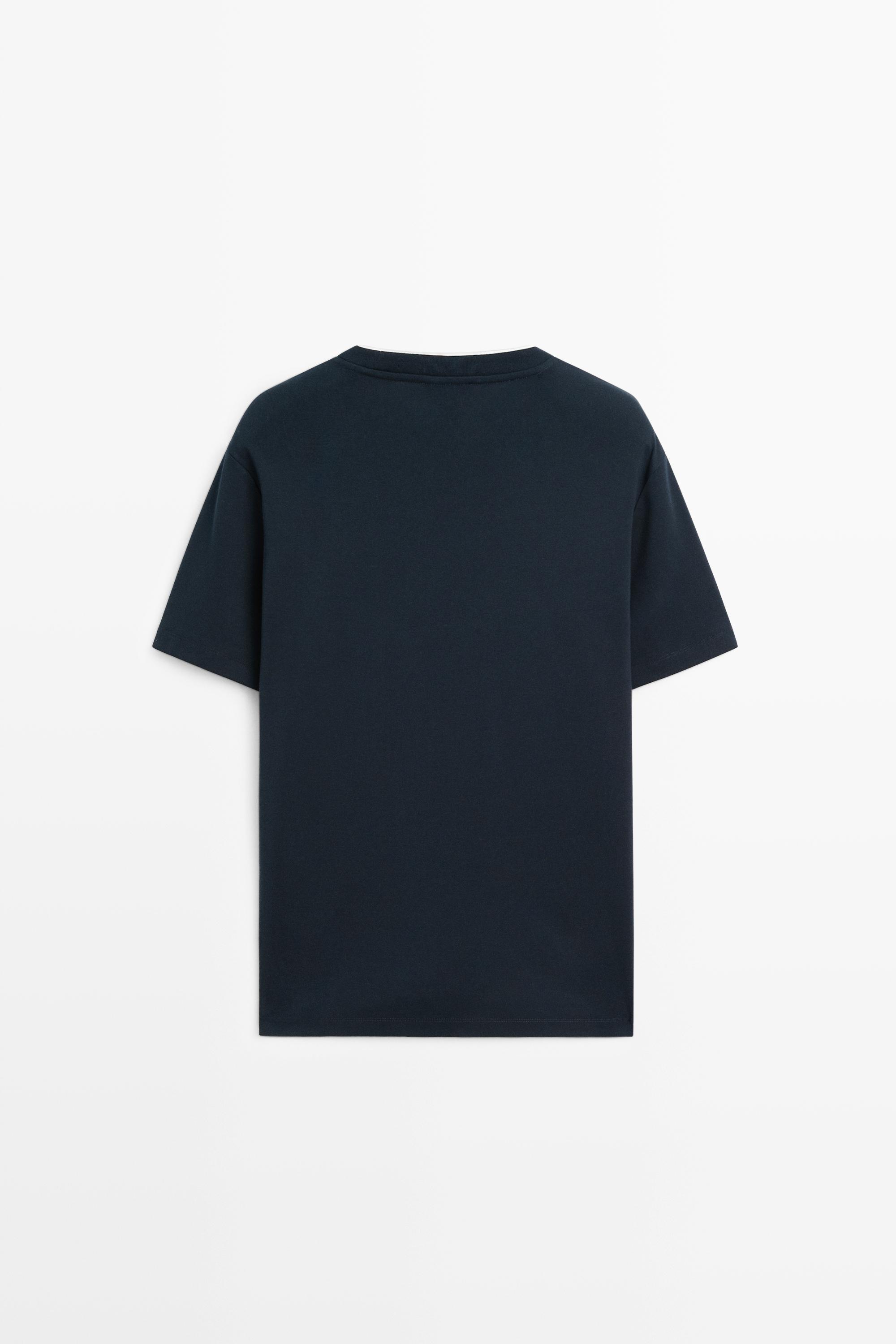 100% cotton layered collar T-shirt — NAVY BLUE