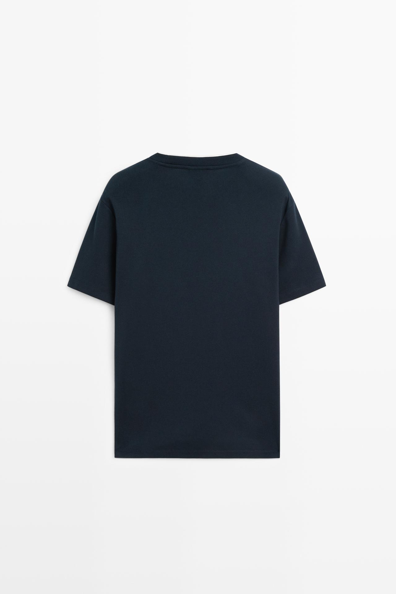 100% cotton layered collar T-shirt — NAVY BLUE