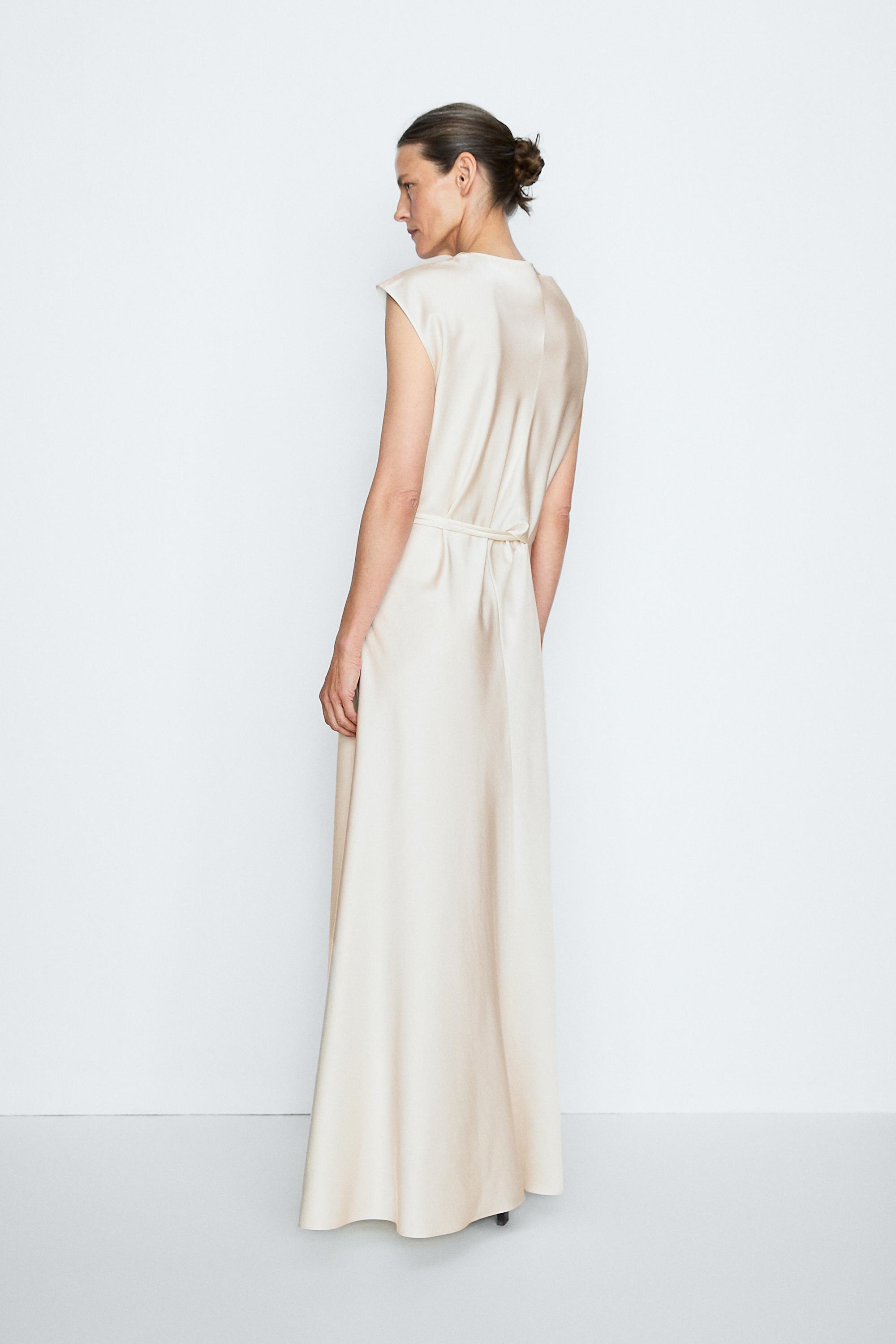 Draped Neckline Flowing Dress - STUDIO — CREAM
