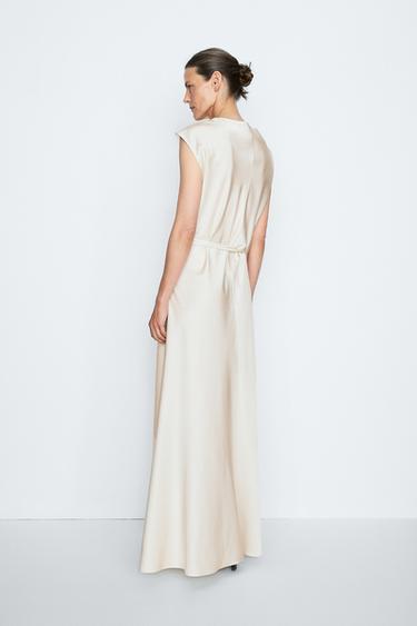Draped Neckline Flowing Dress - STUDIO — CREAM 5