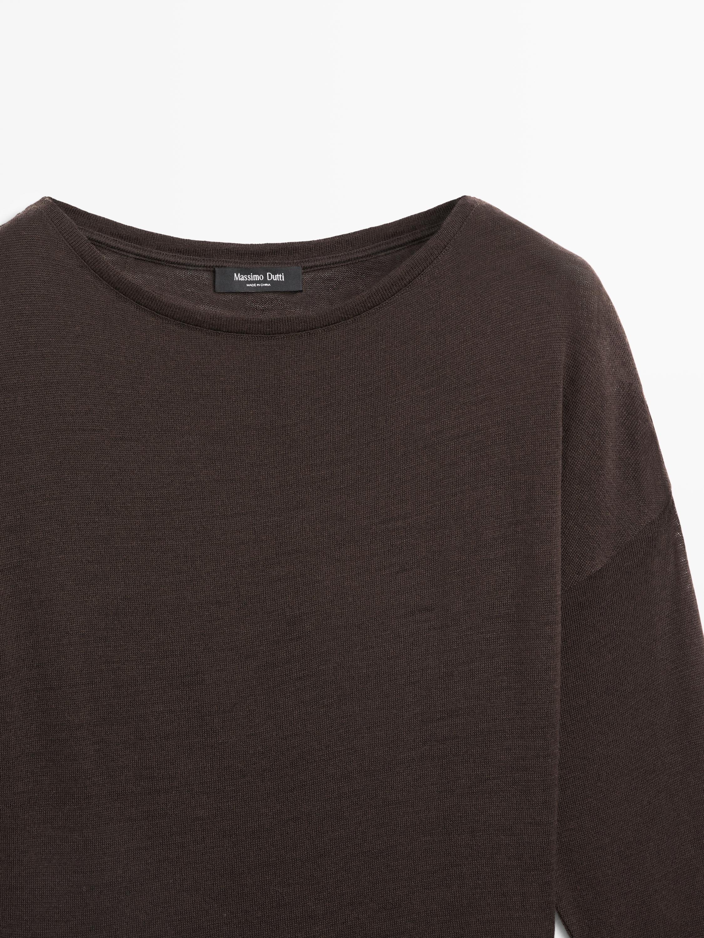 Draperet top i uldblanding med flagermusærmer