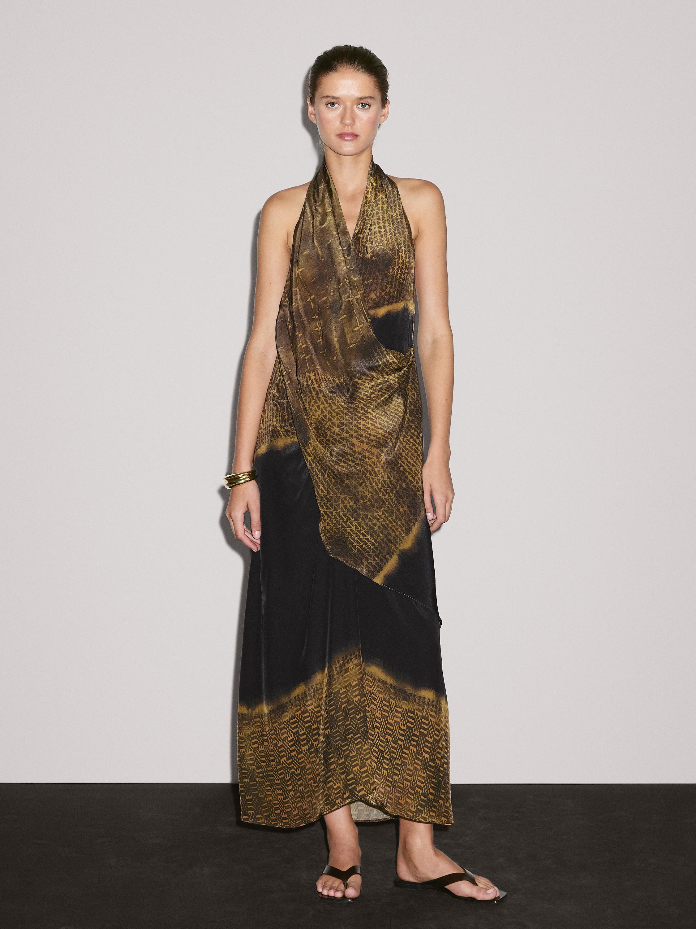 Midi-jurk met print en halterlijn