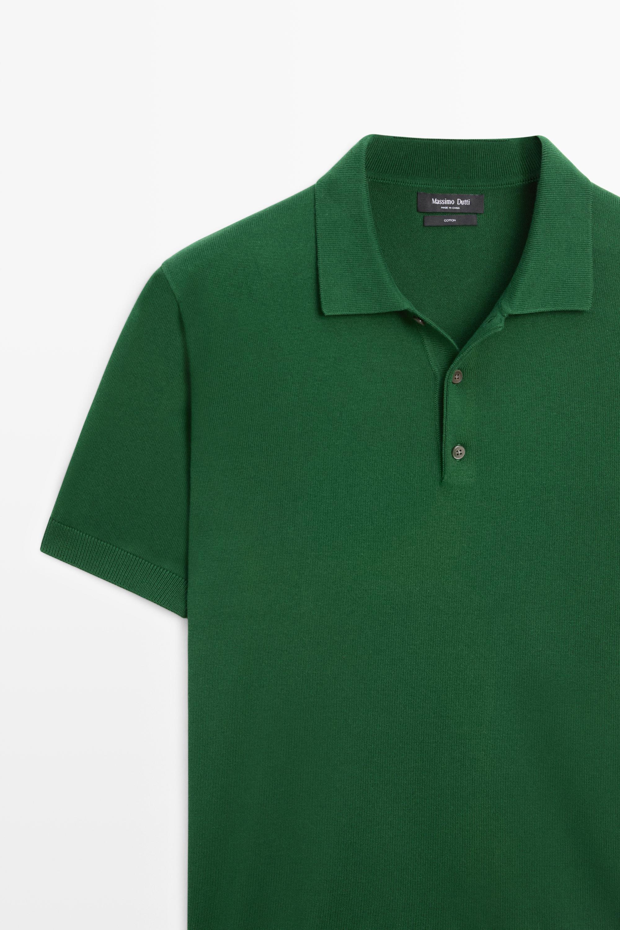 100% cotton knit polo sweater — MOSS GREEN