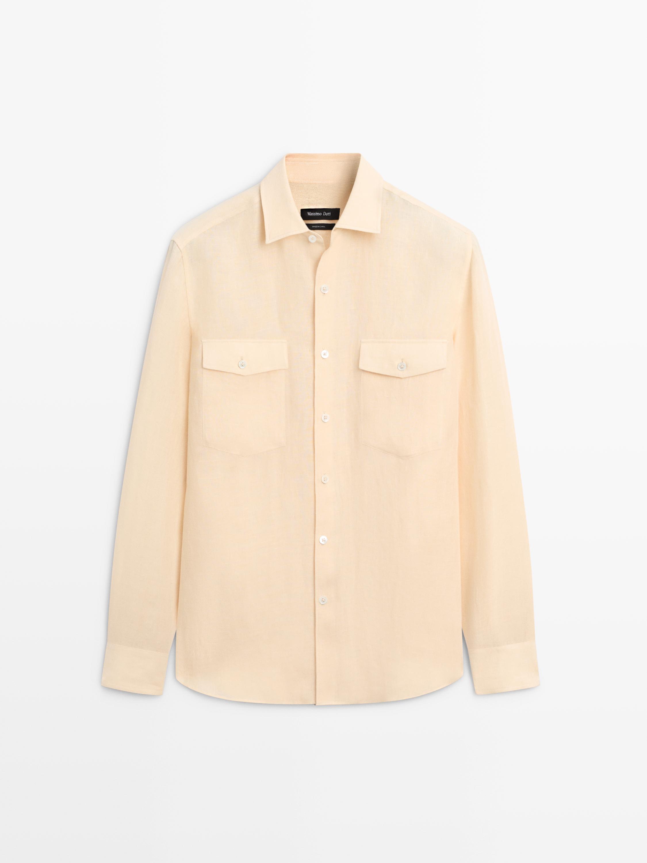 Camisa detalle bolsillos 100% lino