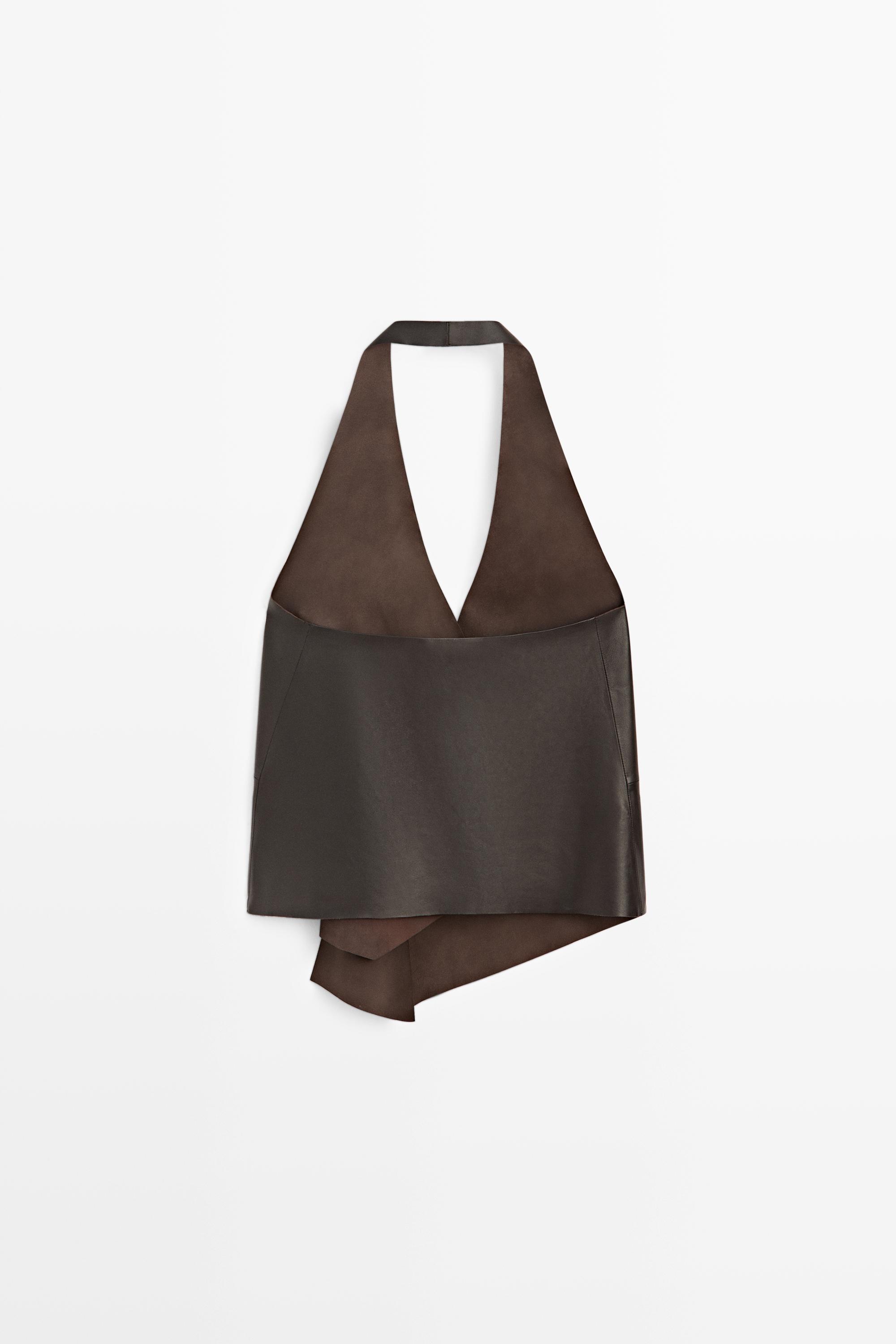 Nappa leather wrap top — BROWN