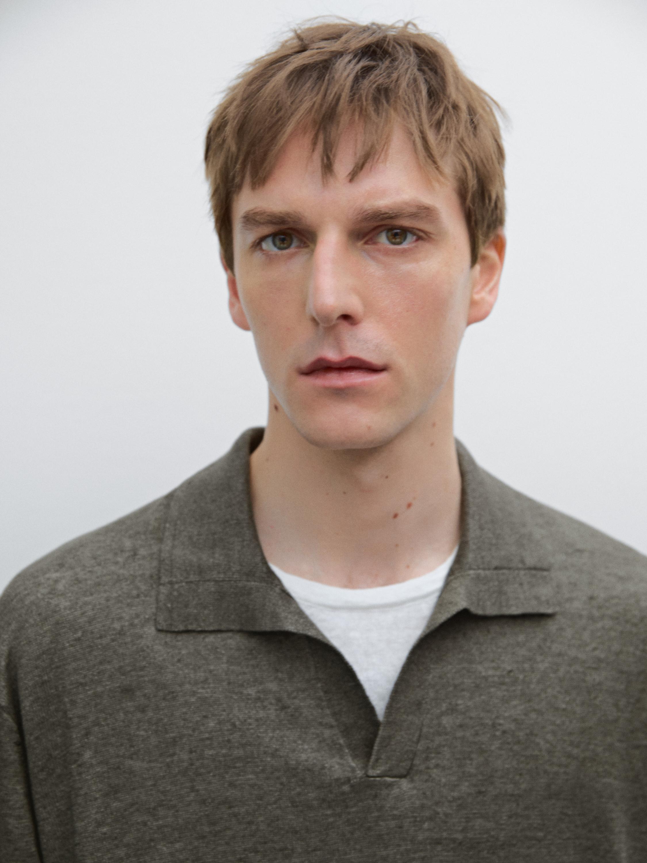 Linen knit polo sweater