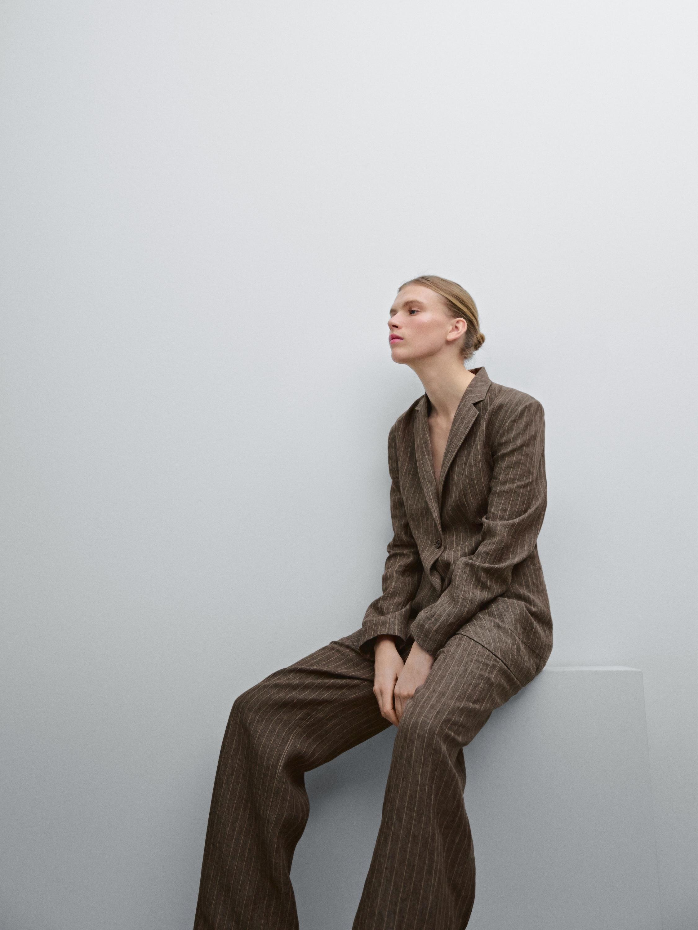 Pantalon de tailleur à rayures 100 % lin
