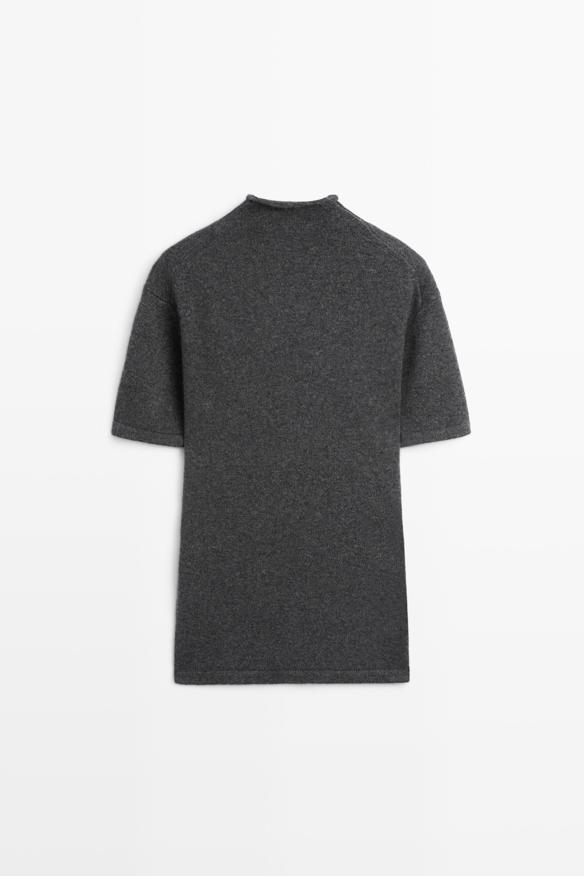 100% cashmere knit short sleeve sweater — GREY