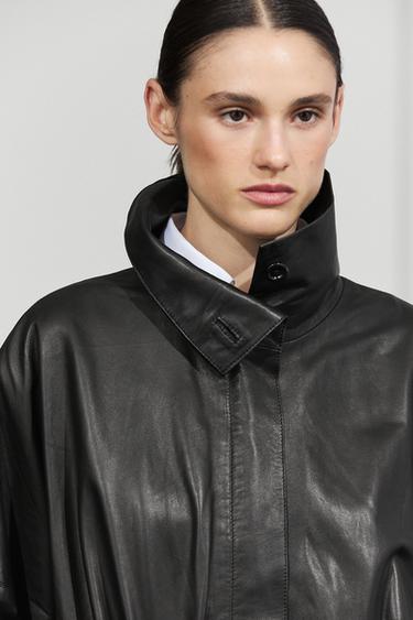 Nappa leather parka with gathered detail — BLACK 5