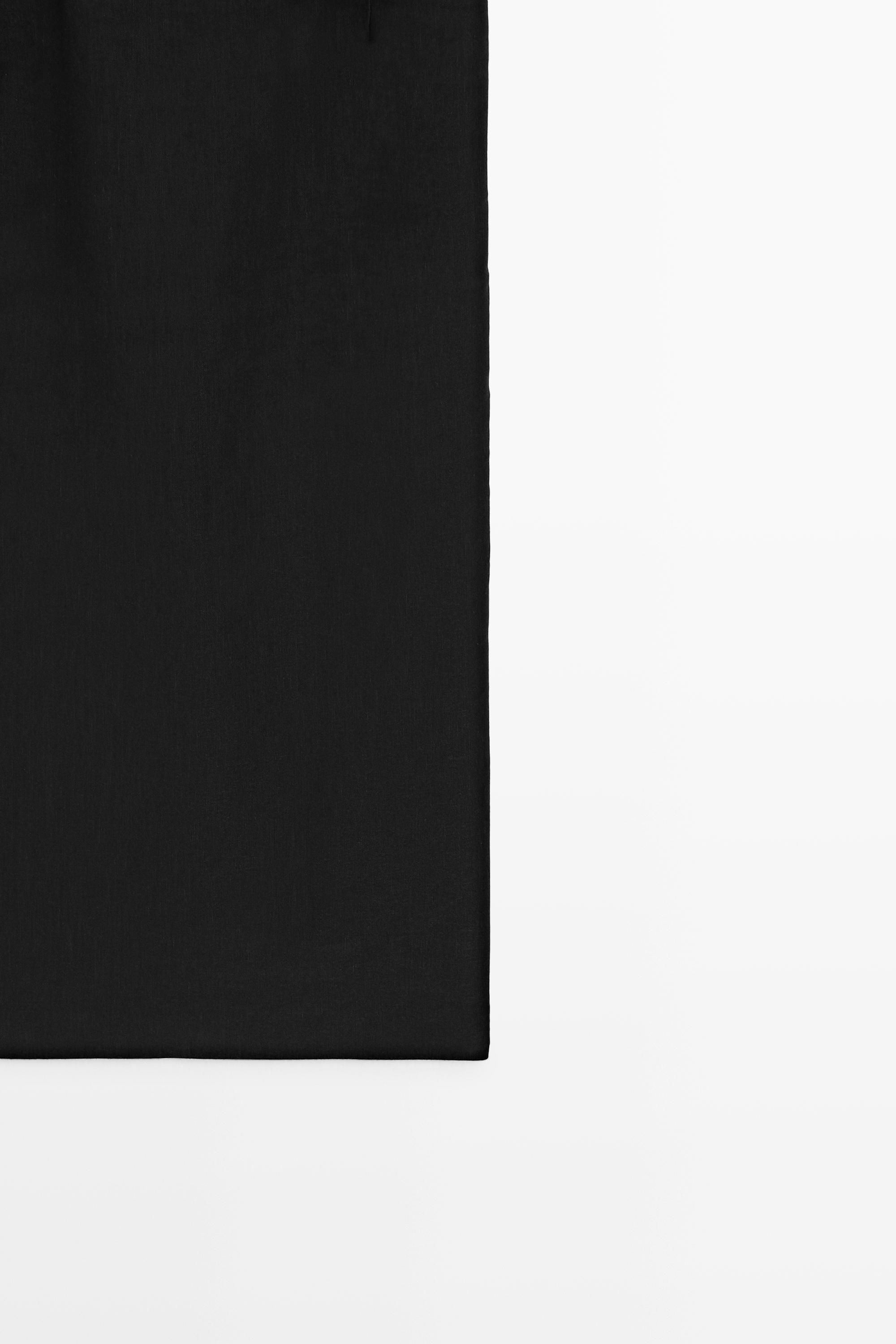 Linen-blend thin strap midi dress — BLACK
