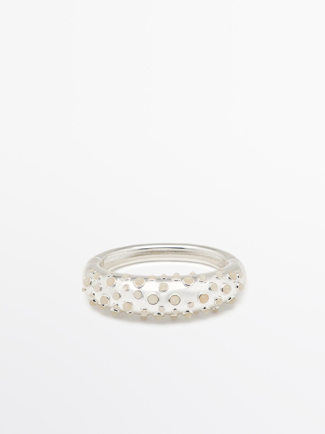 Massimo Dutti - Dame - Rundt Armbånd Med Sten - Limited Edition - Sølv - 01