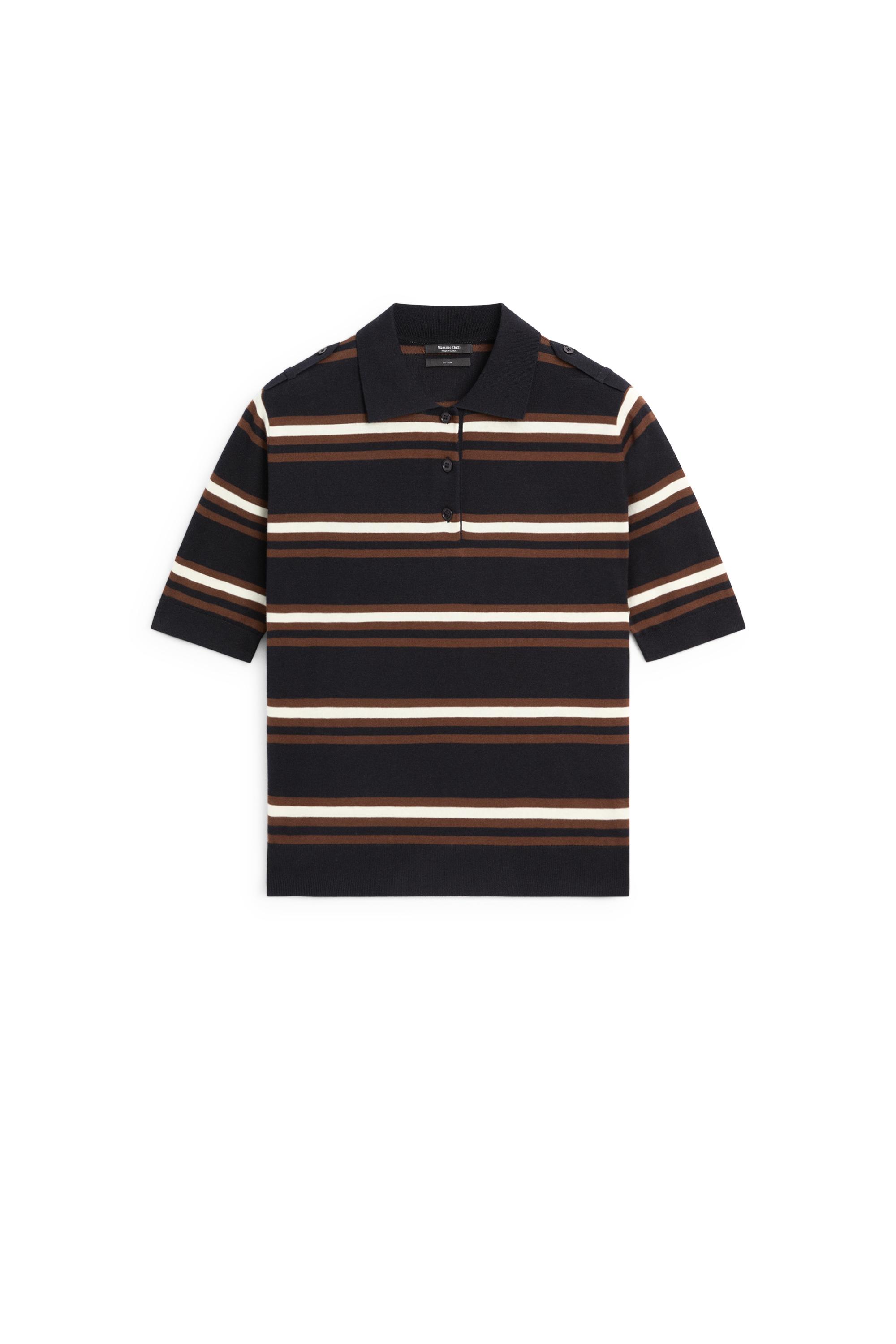 Massimo Dutti %100 pamuklu çizgili triko polo görsel 2