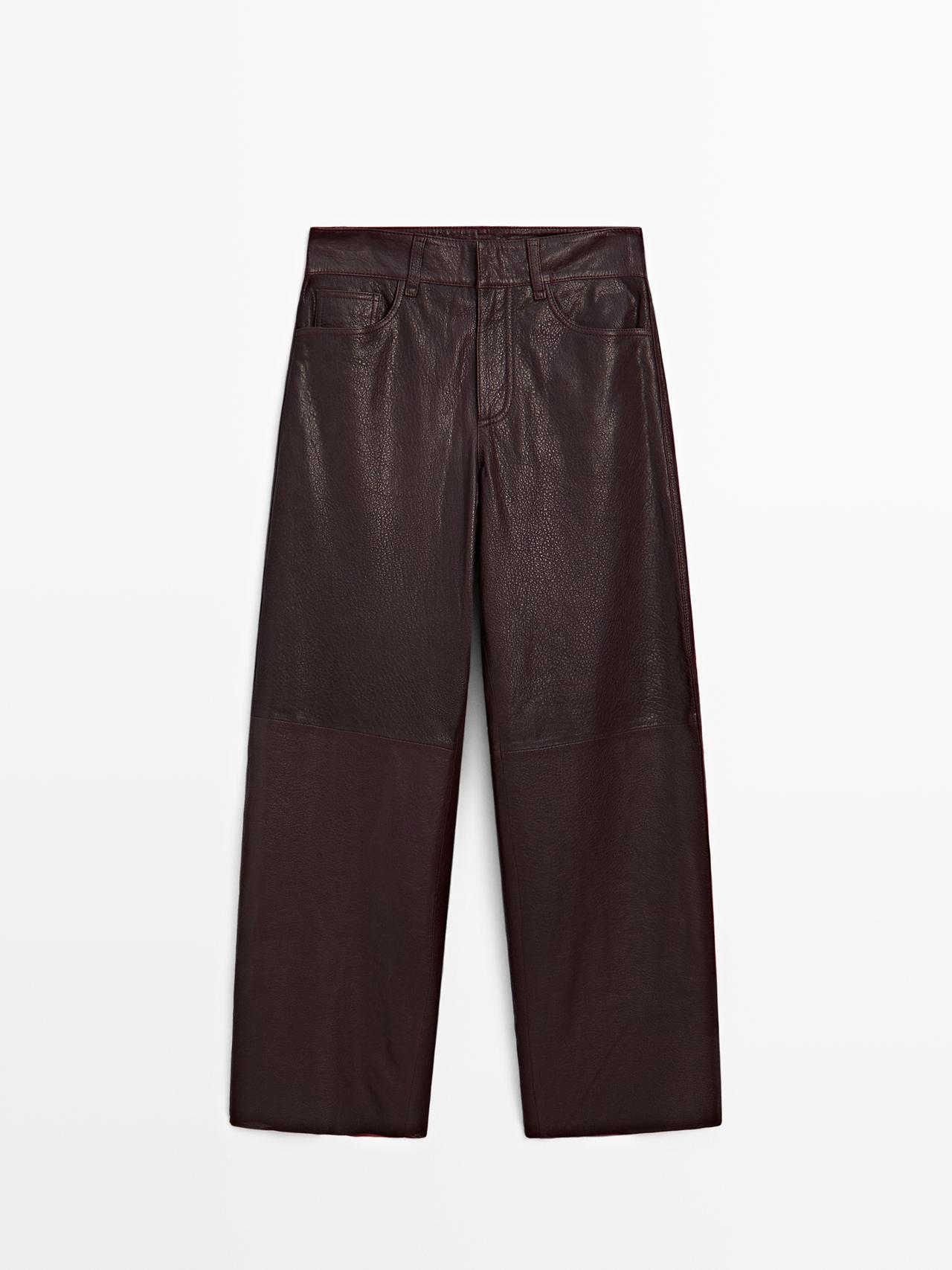 Massimo Dutti - Dames - Broek Van Schapenleer Met Nappa Afwerking - Bruin - Xs