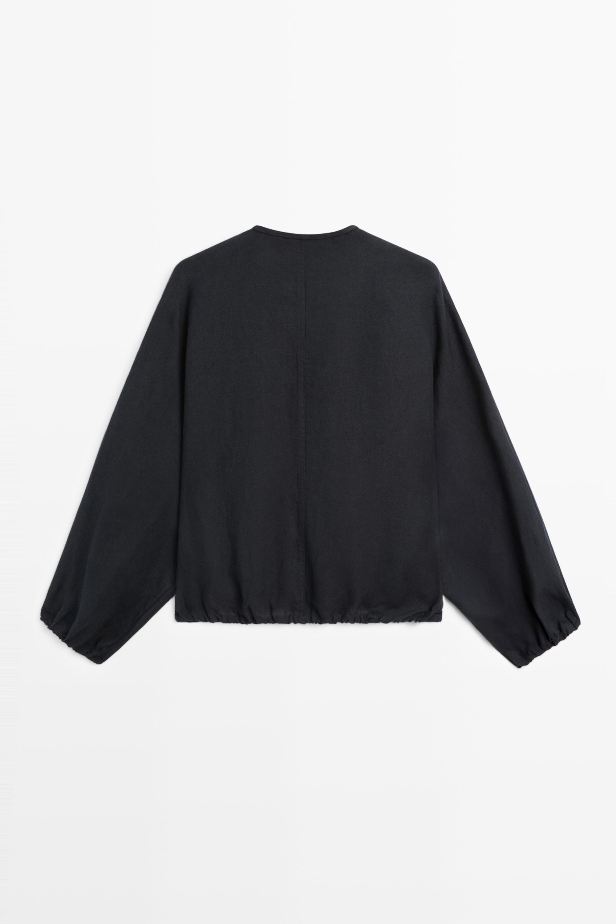 100% linen puff bomber jacket — DARK BLUE