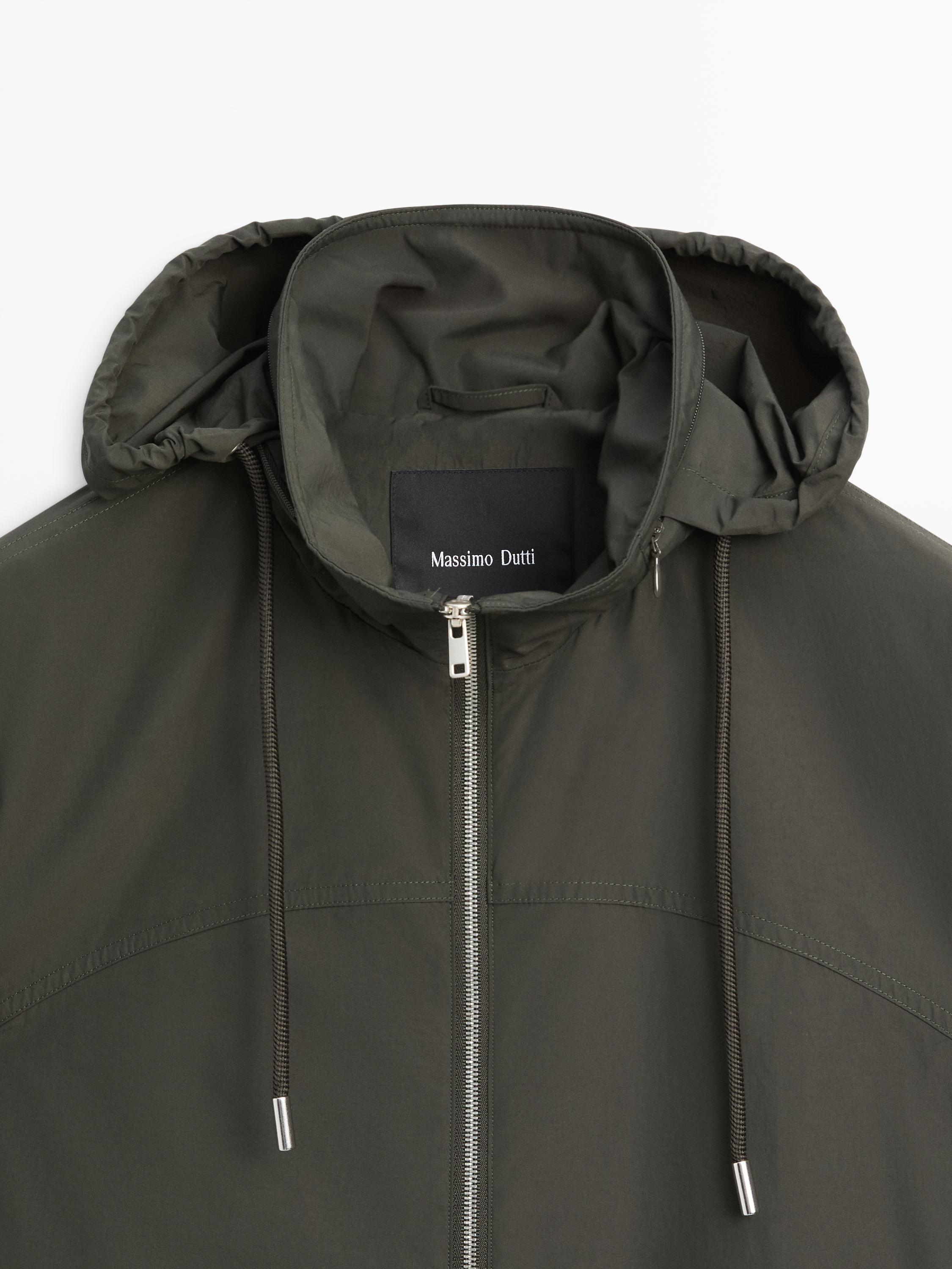 Technical fabric trench coat with hood — BOTTLE GREEN
