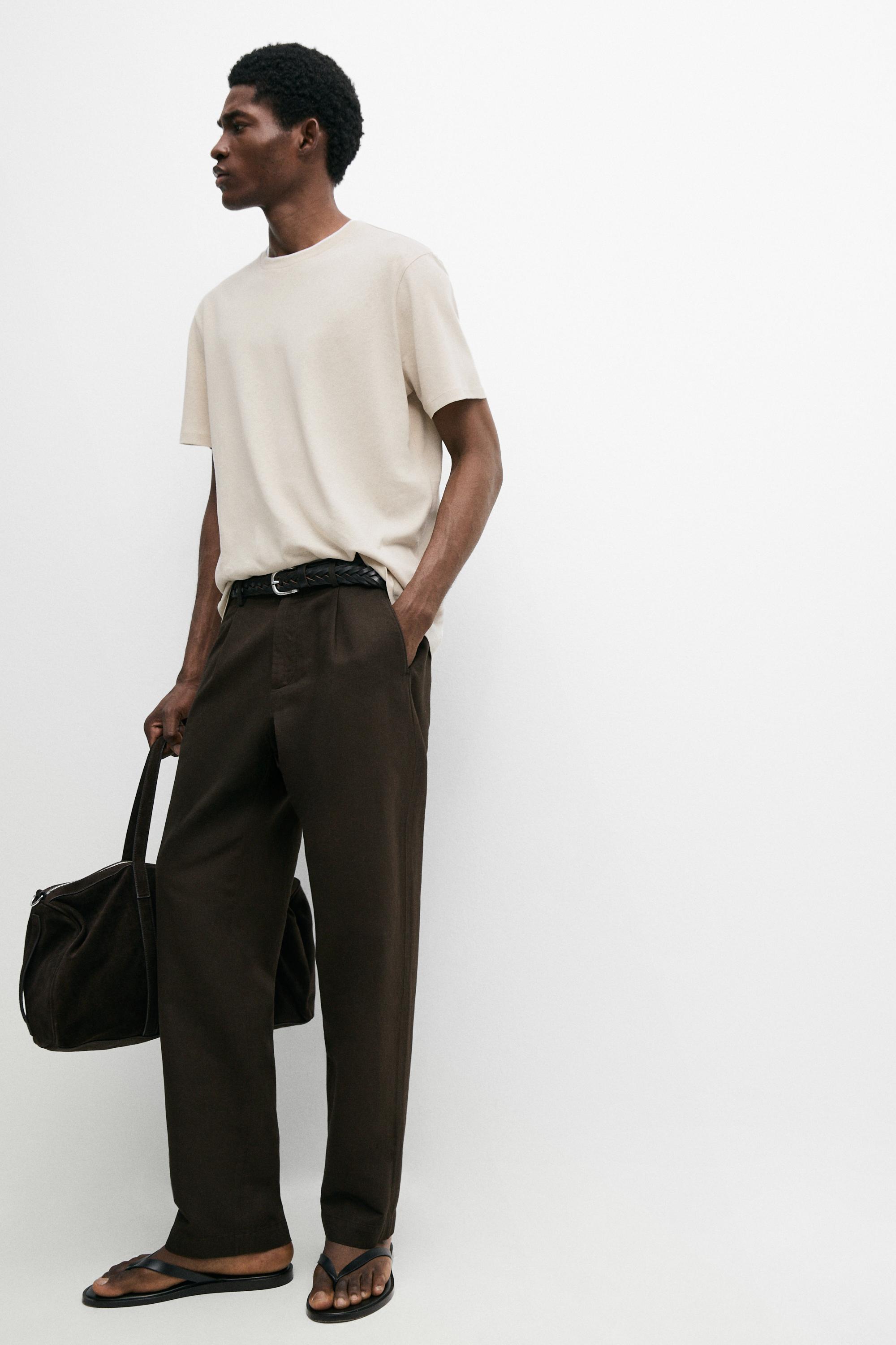 Linen and cotton double-collar T-shirt — BROWN