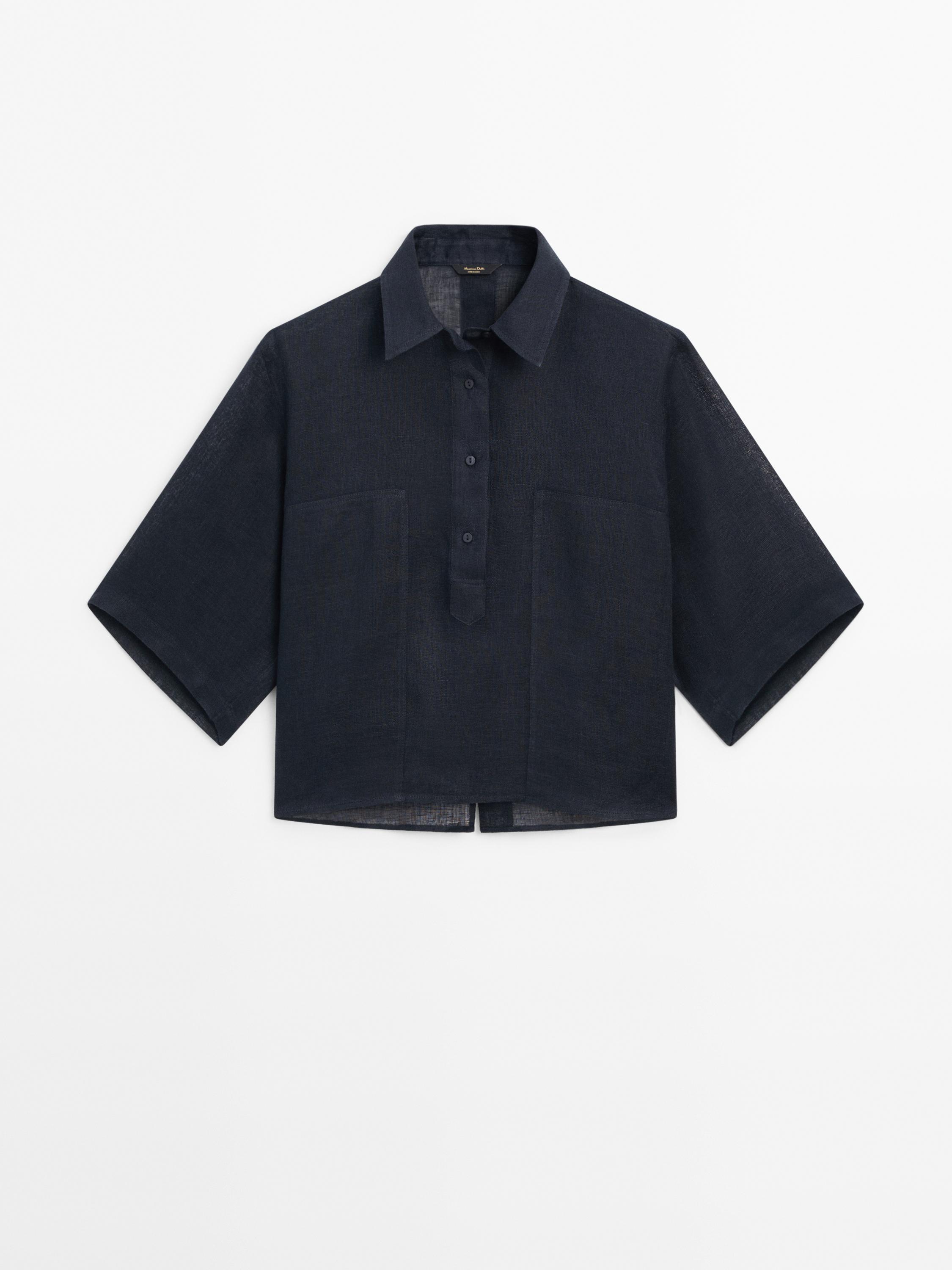 Camisa crop 100% lino