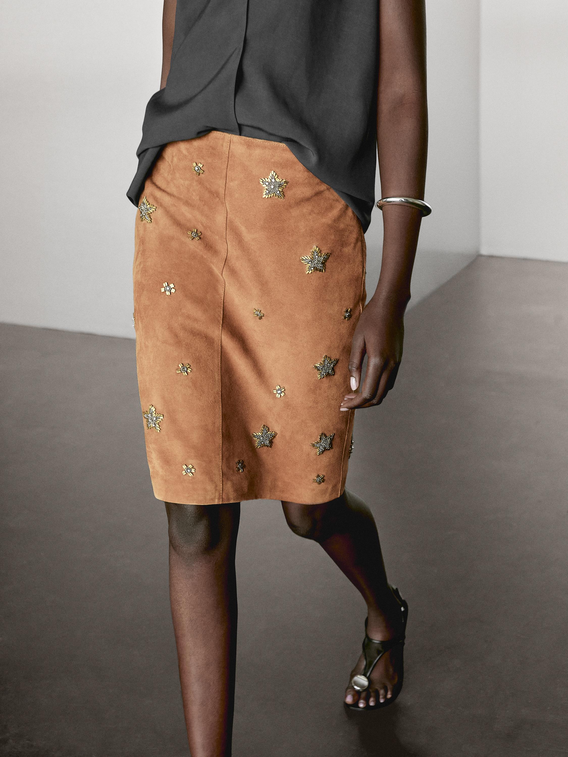 Falda midi piel ante