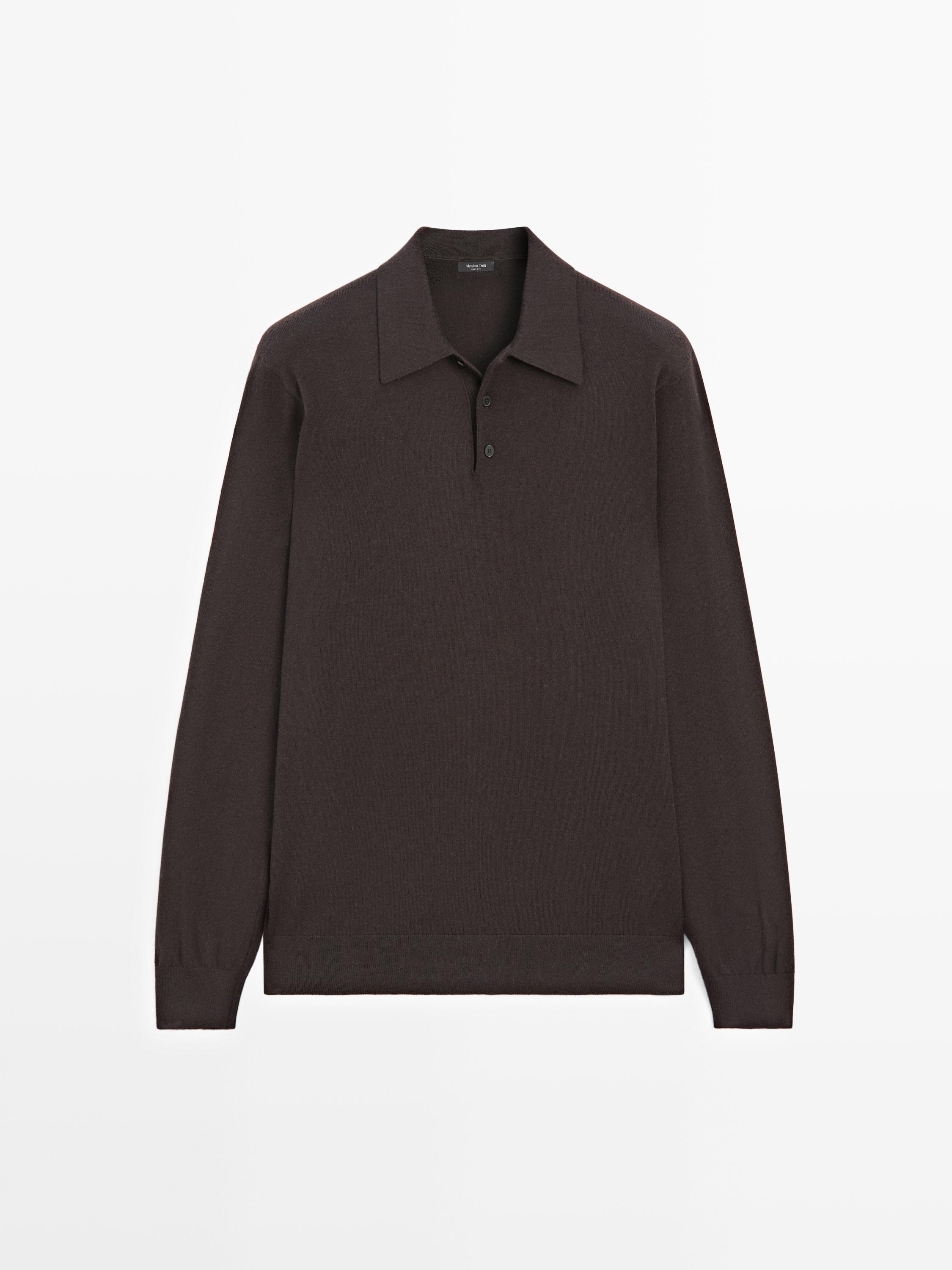 Cotton blend knit polo sweater