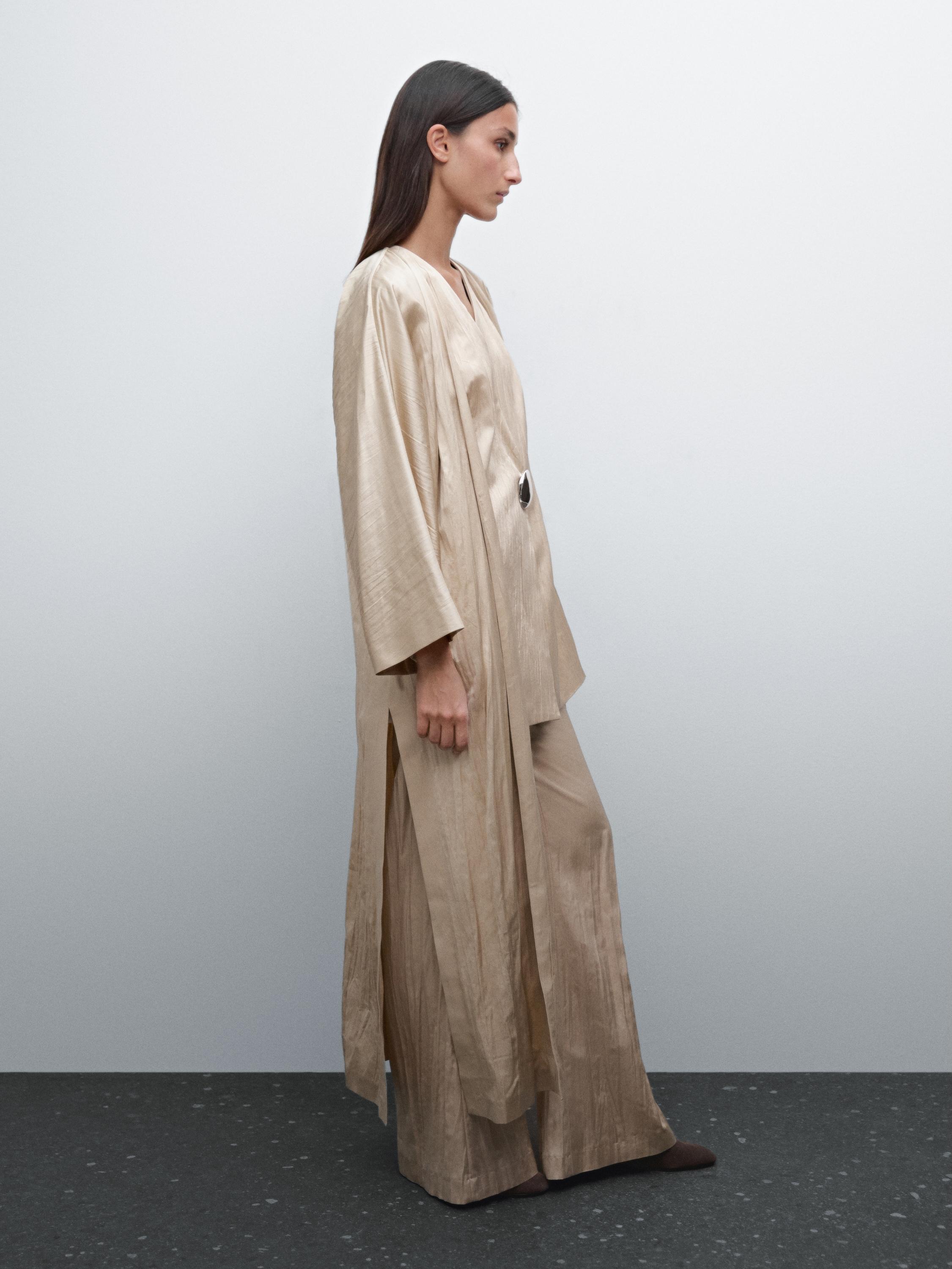 Long satin kimono with textured detail