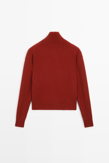 Ribbed knit cardigan with tab detail — DARK PINK 6
