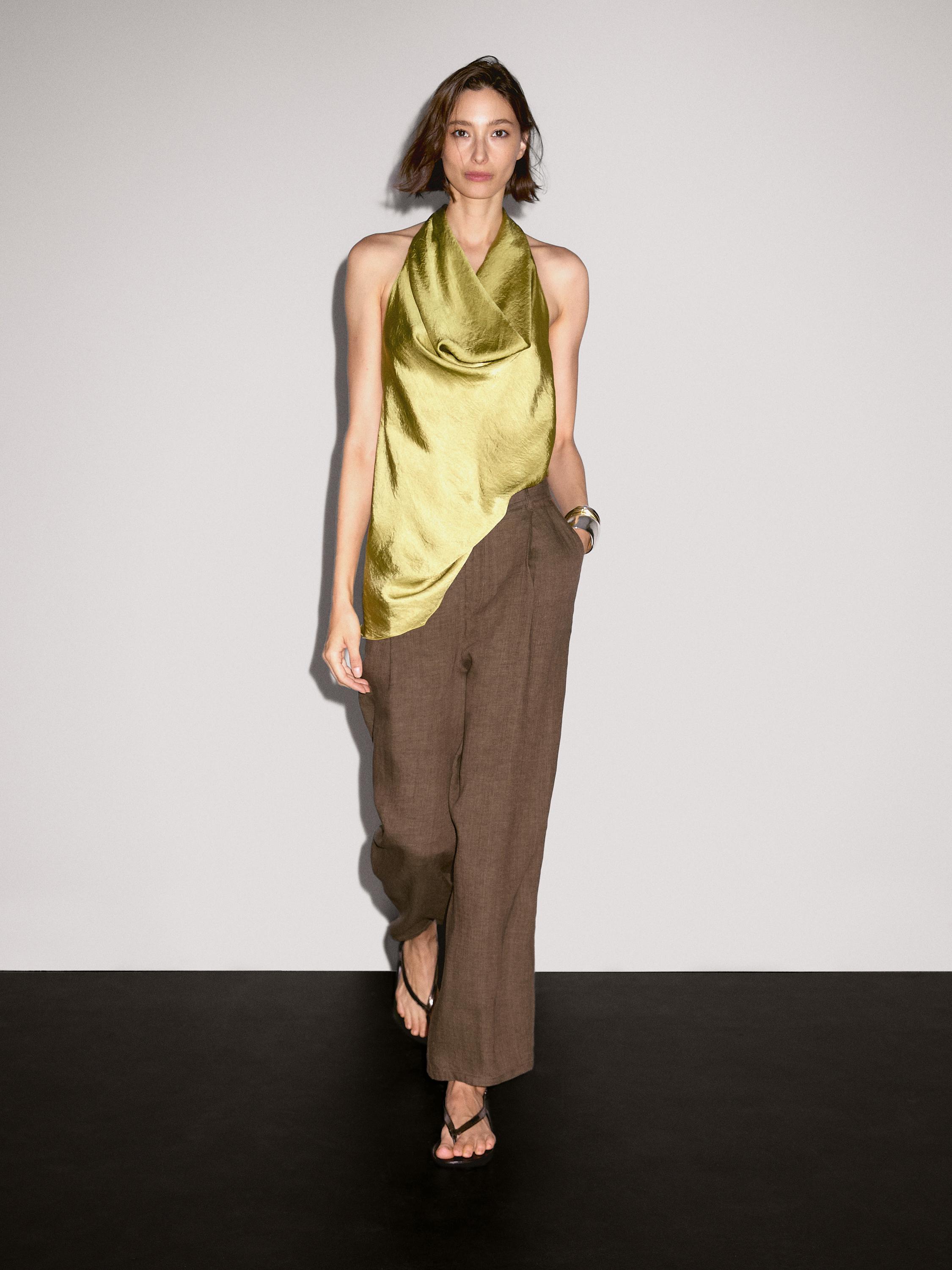 100% linen wide-leg trousers