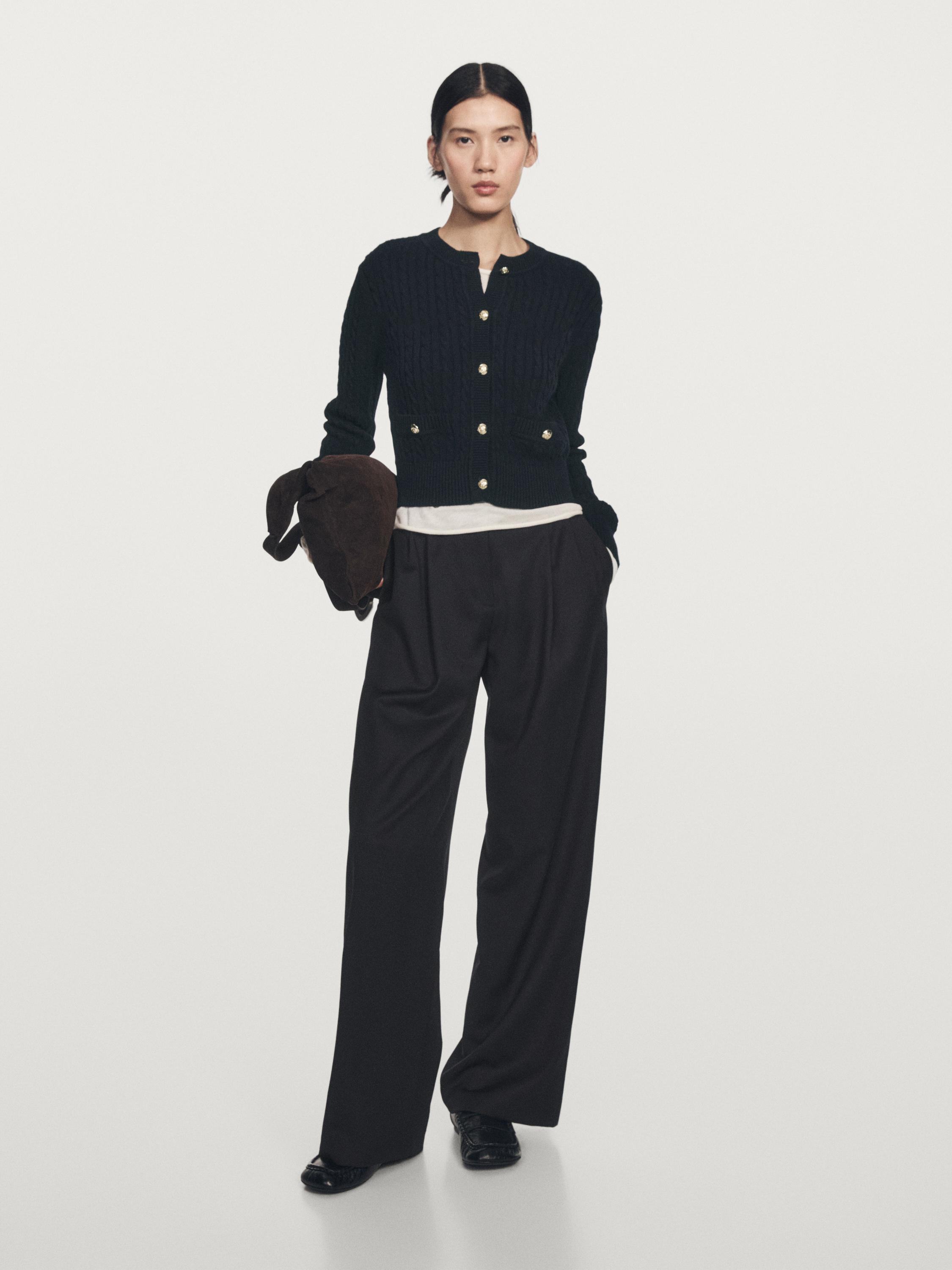 Cable-knit cardigan with gold buttons