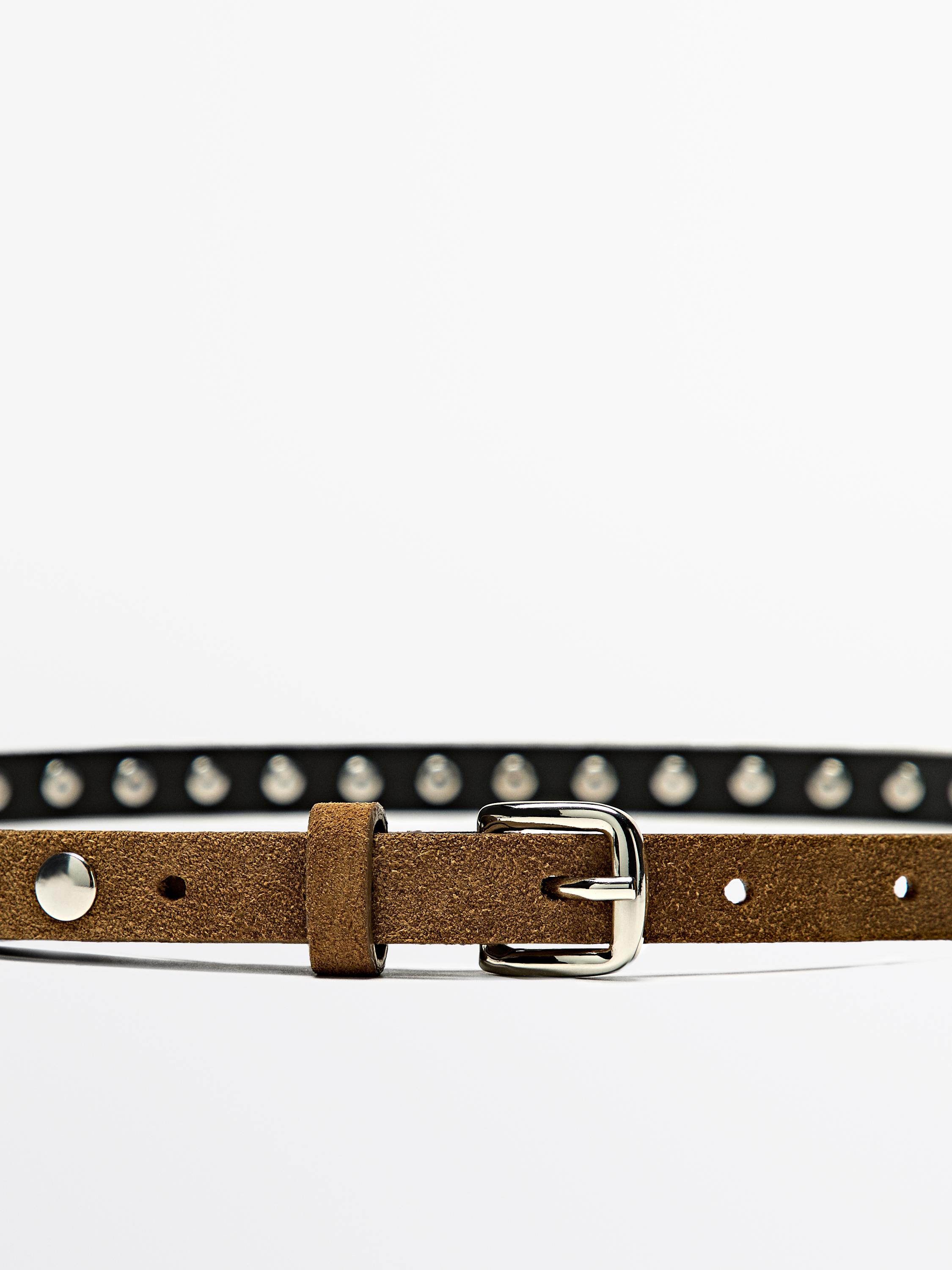 Thin leather belt with studs