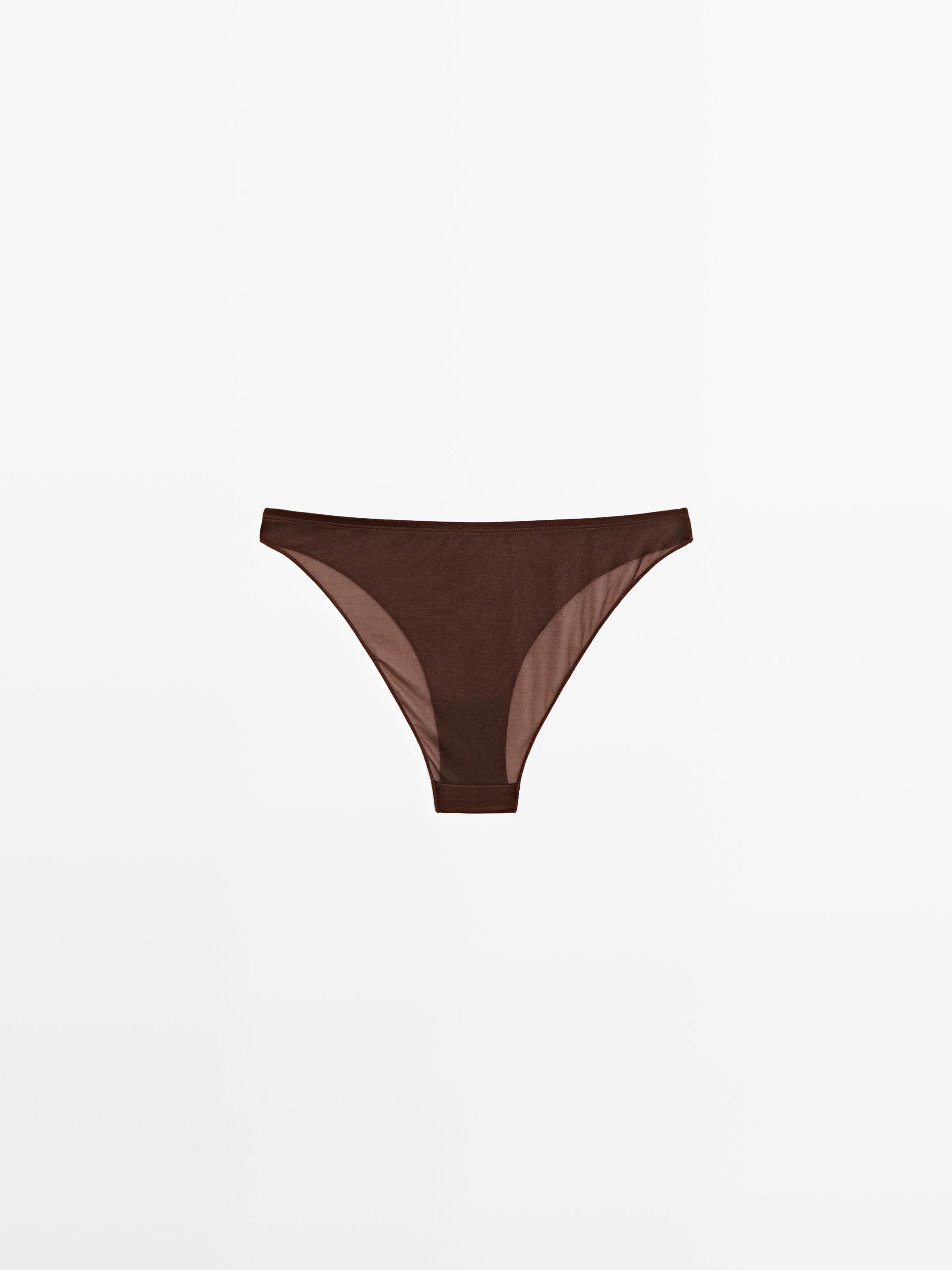 Semi-sheer briefs with metallic detail — BROWN