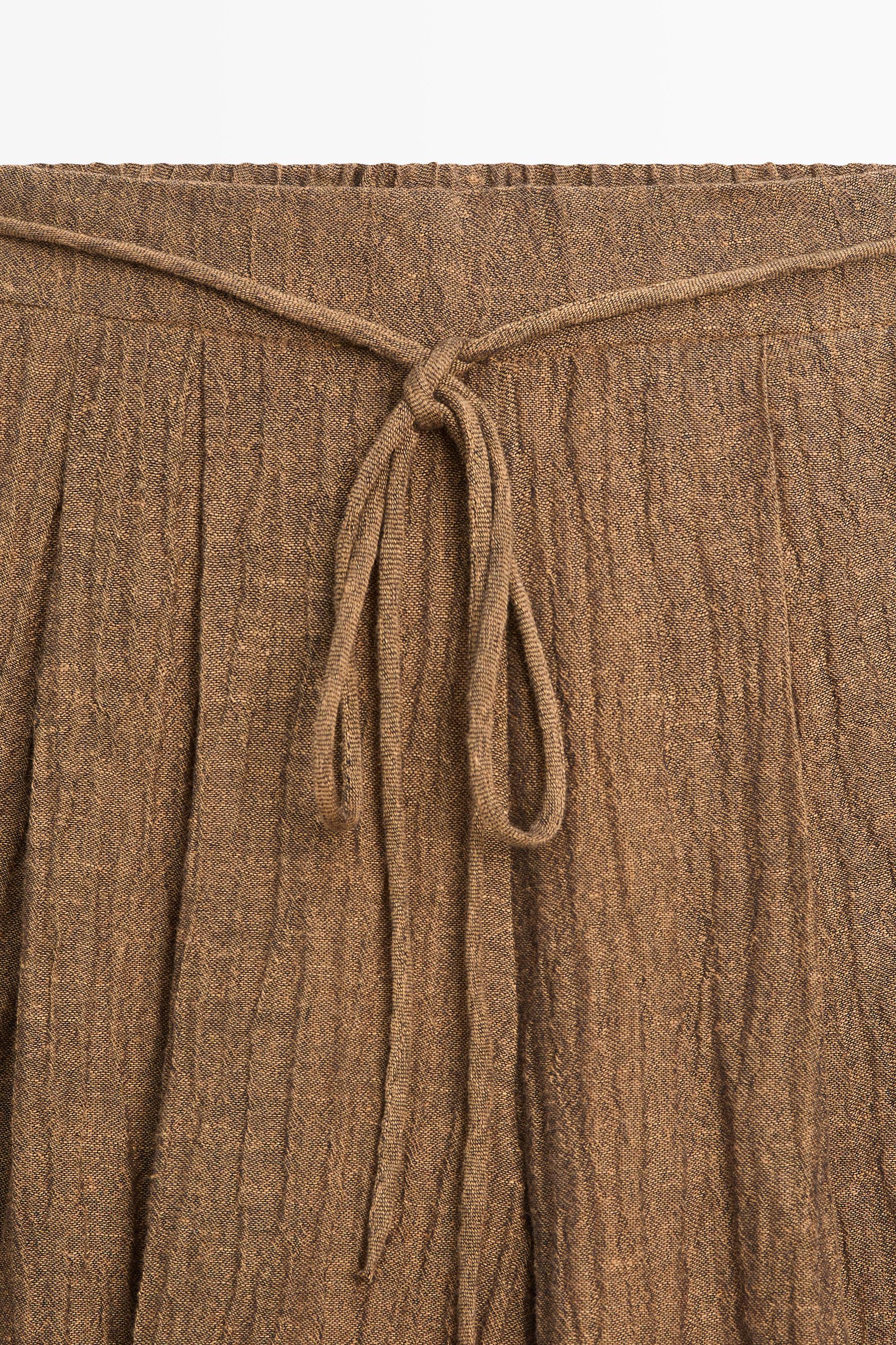 Flowing linen blend trousers — BROWN