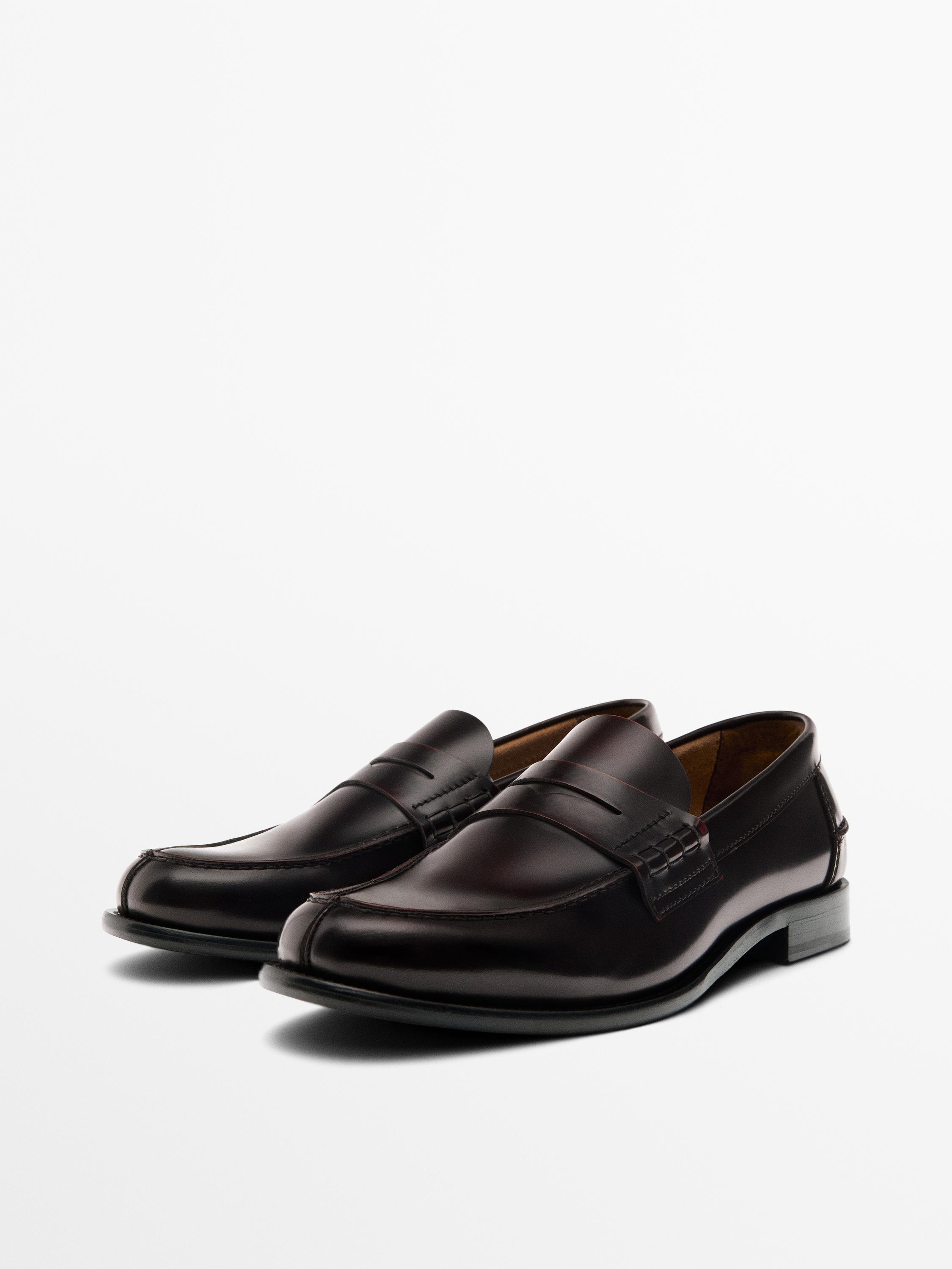 Leather loafers with penny strap — BURGUNDY