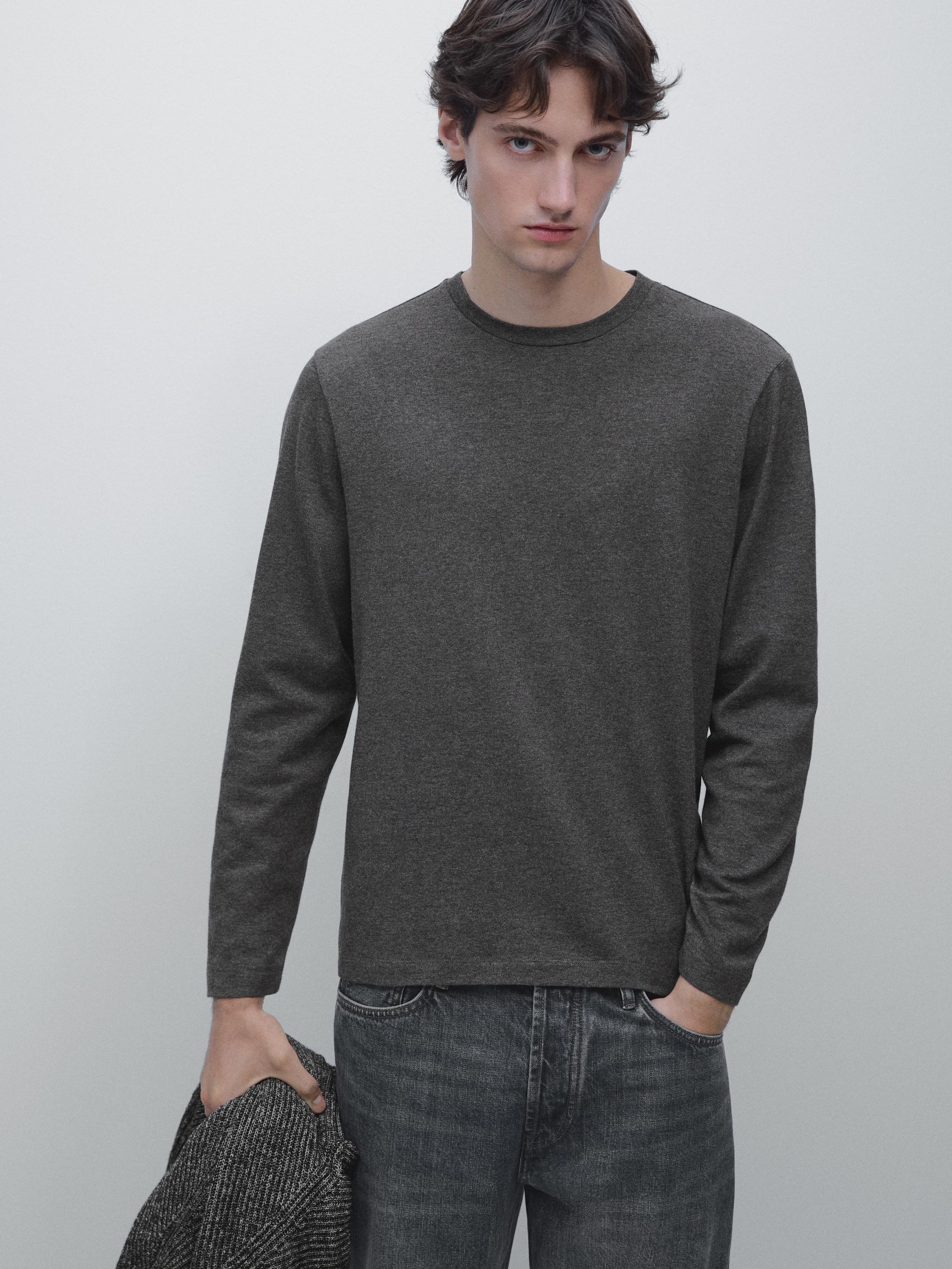 Long-sleeve cotton blend T-shirt