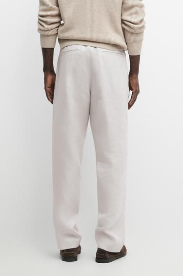 100% linen trousers with elasticated waist — Light Beige 5