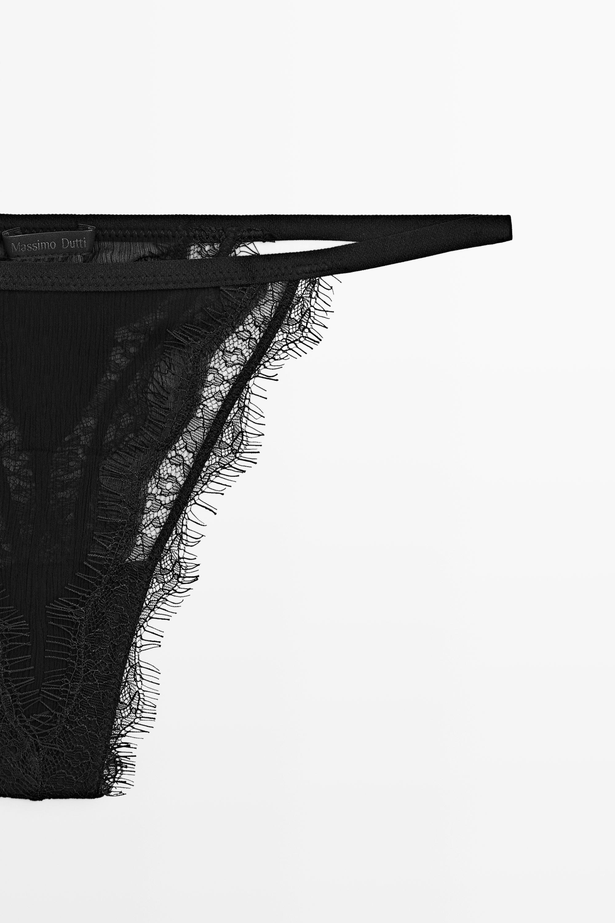 Thong with lace detail — BLACK
