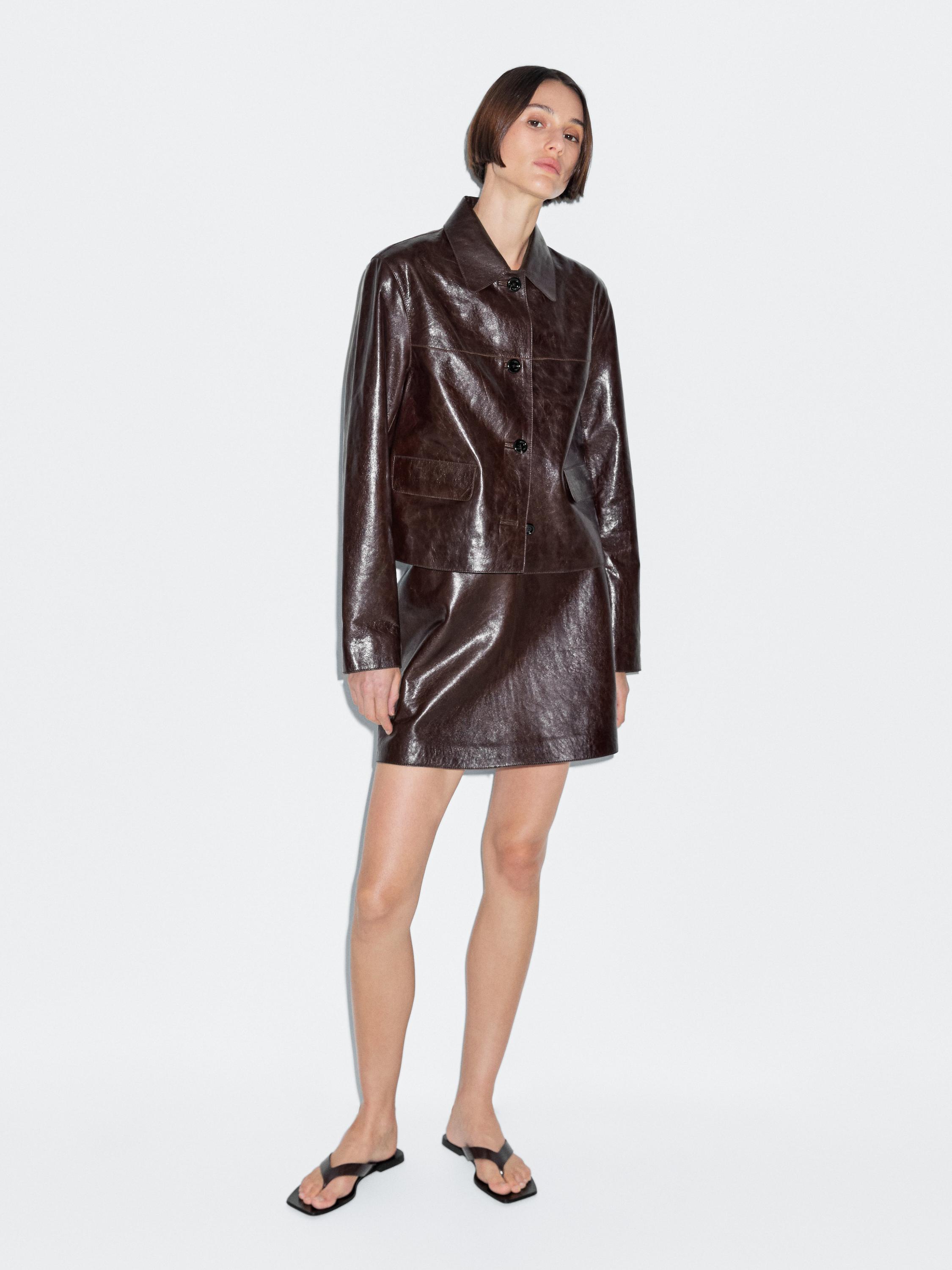 Cropped nappa leather jacket