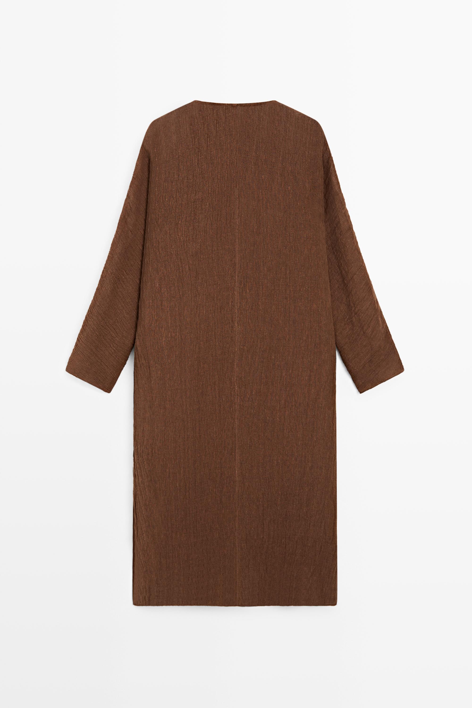 Linen blend kaftan dress with tied neckline — OCHRE