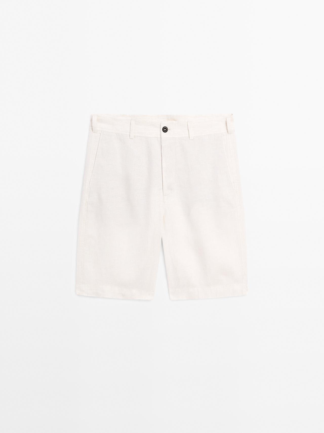 Massimo Dutti - Herre - Bermudashorts I 100 % Hør - Beige - 46
